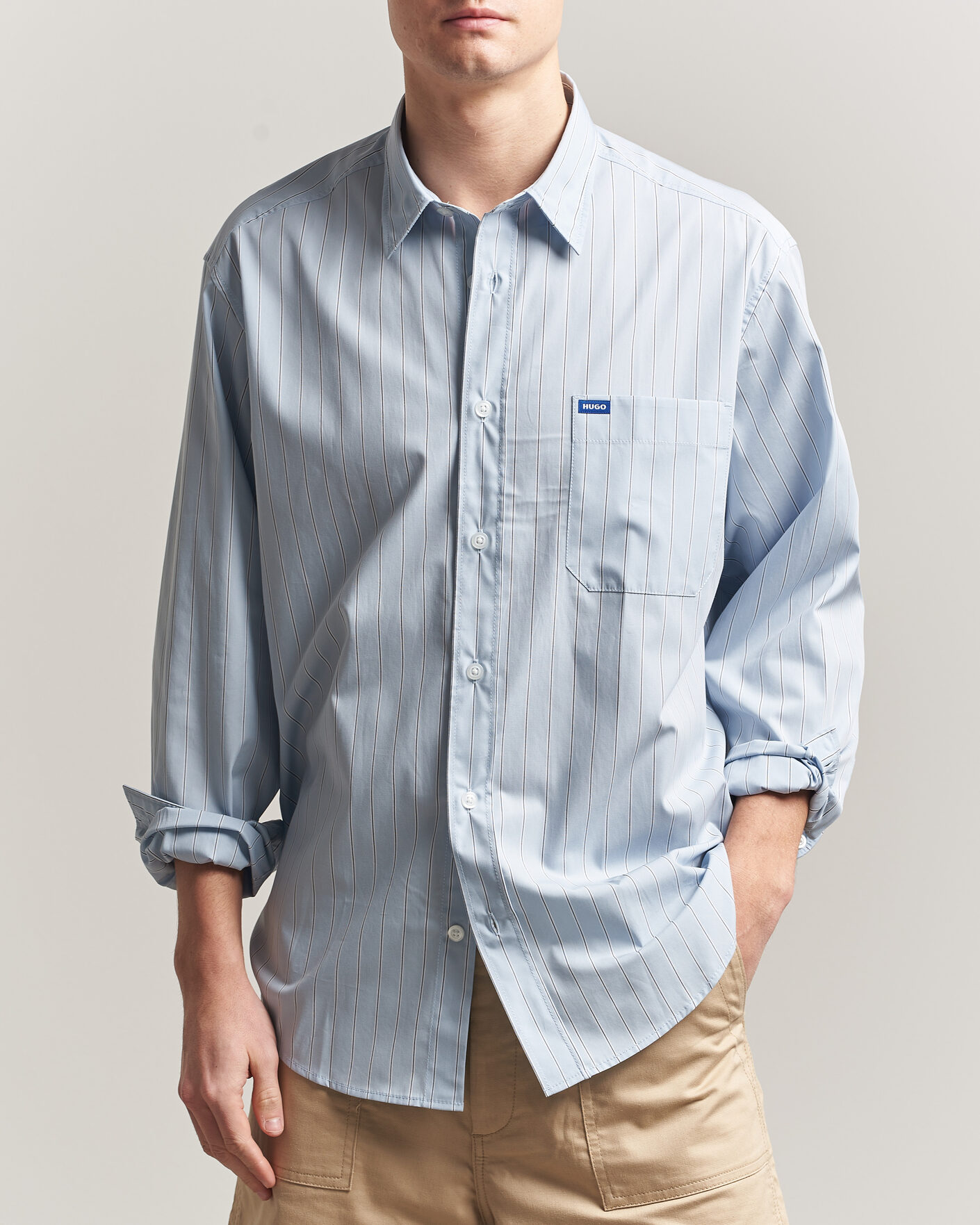 Herr | Skjortor | HUGO | Ebalto Striped Cotton Shirt Open Blue