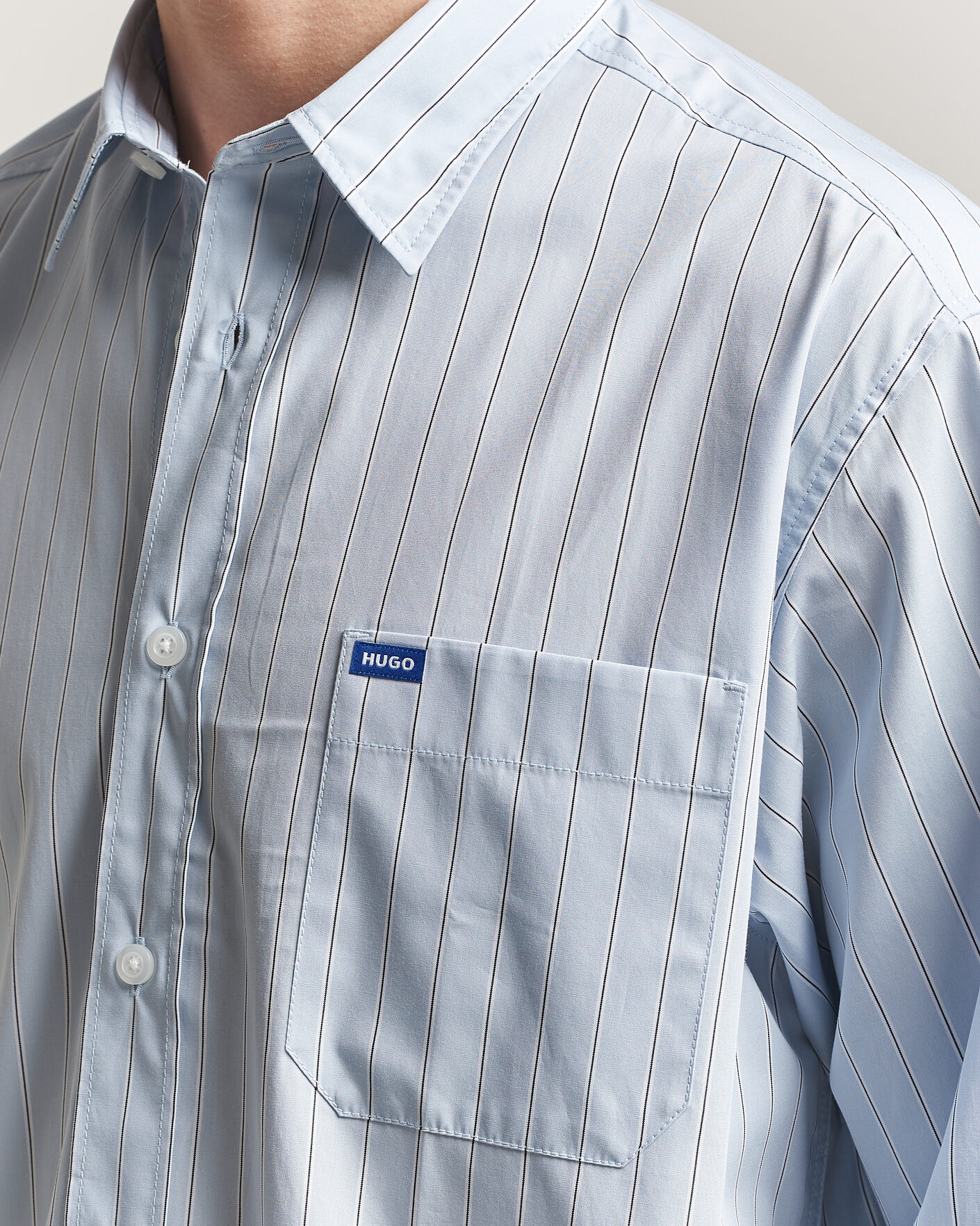 Herr | Skjortor | HUGO | Ebalto Striped Cotton Shirt Open Blue