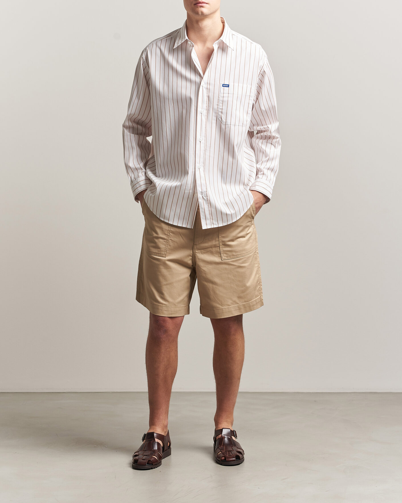 Herr | Skjortor | HUGO | Ebalto Striped Cotton Shirt Light Orange