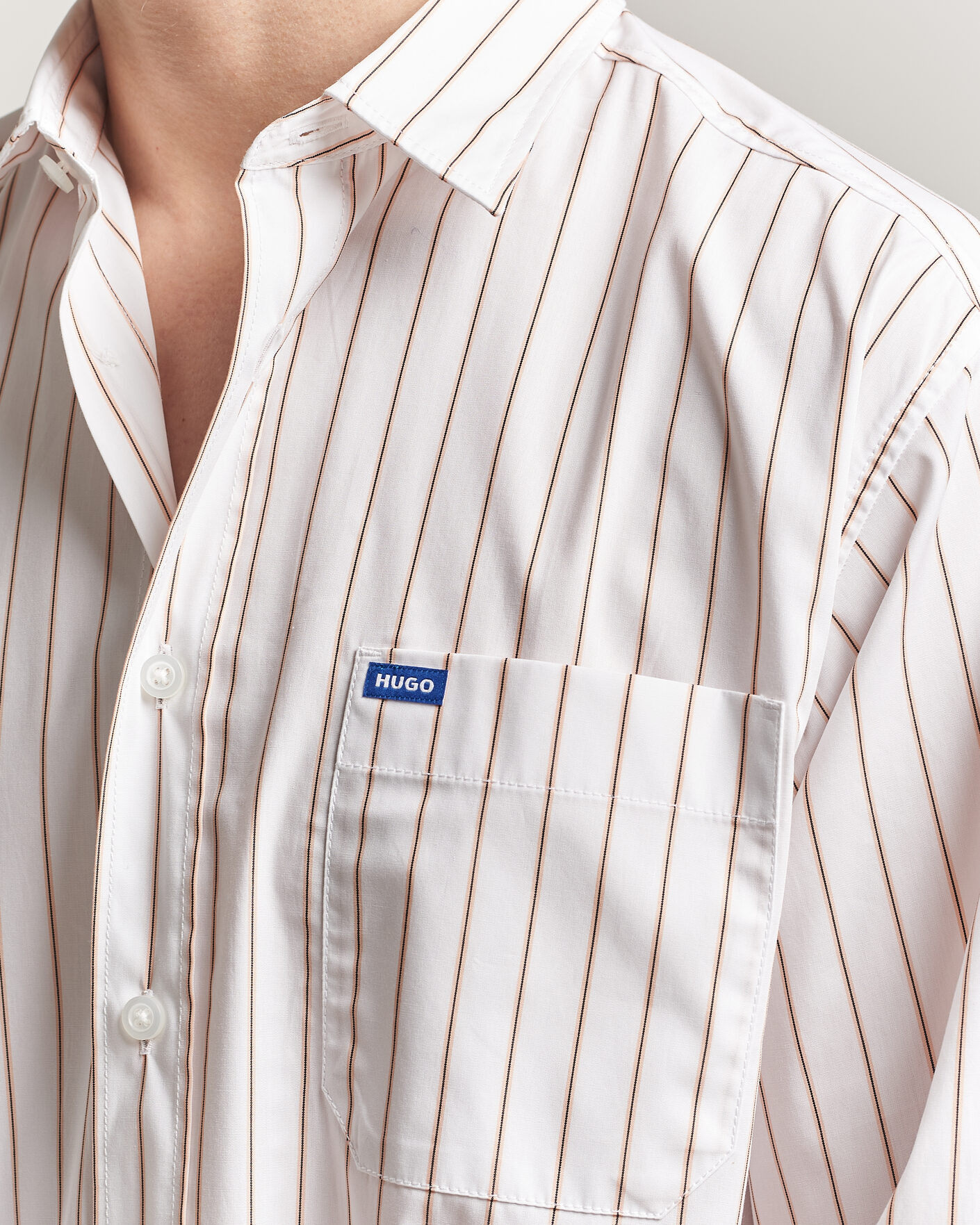 Herr | Skjortor | HUGO | Ebalto Striped Cotton Shirt Light Orange