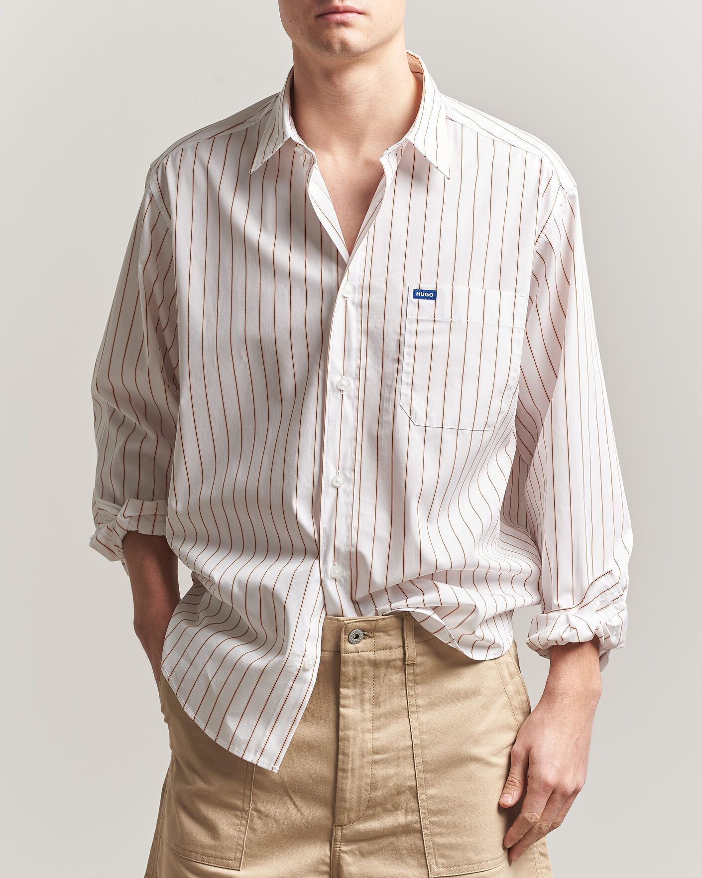 Herr | Skjortor | HUGO | Ebalto Striped Cotton Shirt Light Orange