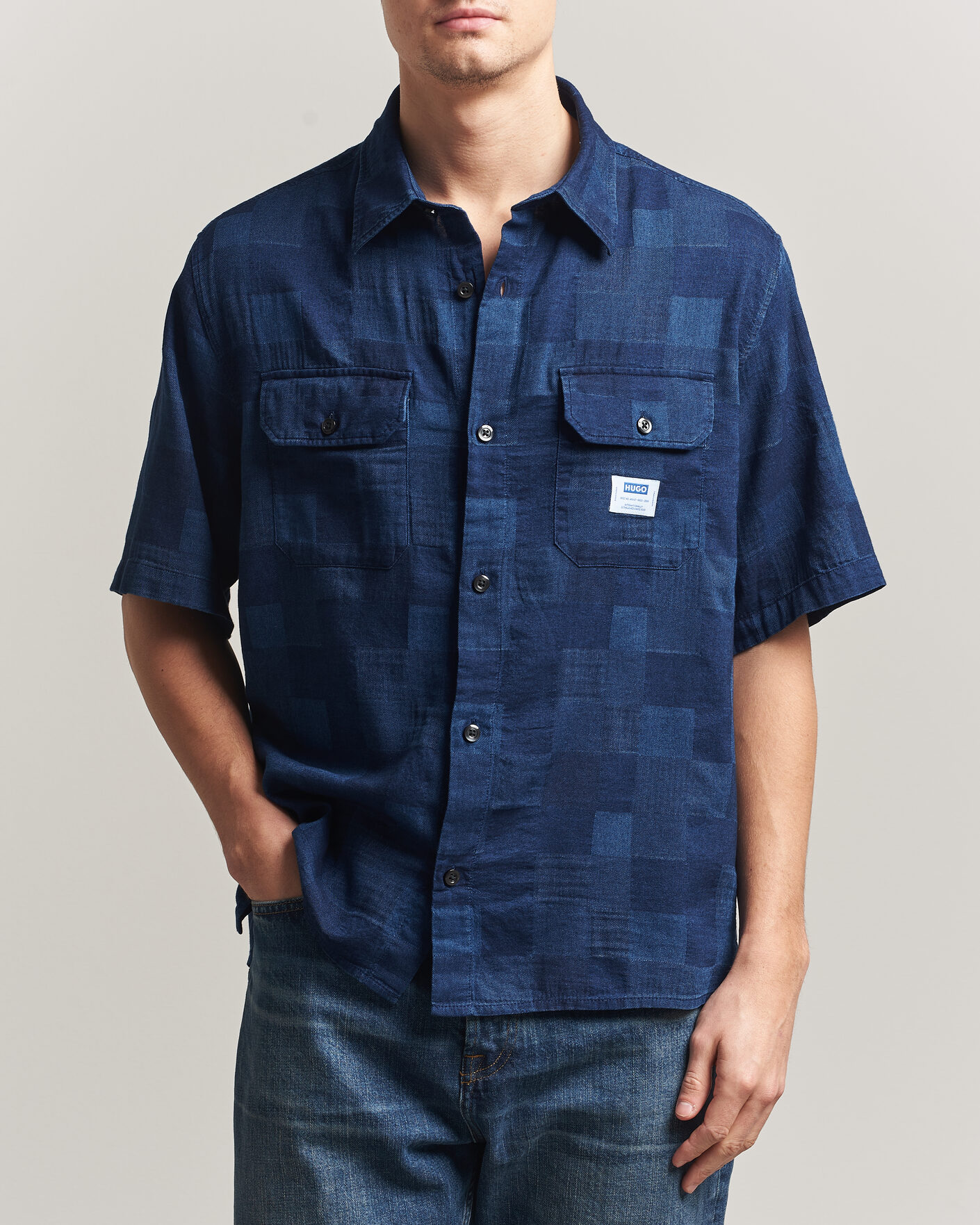 Herr | Skjortor | HUGO | Ekyno Workwear Short Sleeve Shirt Dark Blue