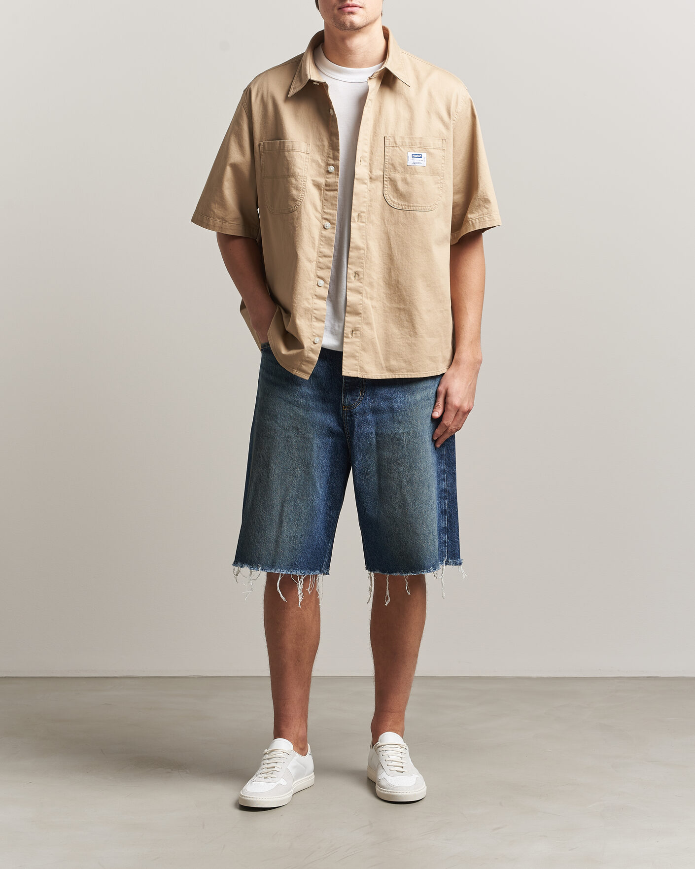 Herr | Skjortor | HUGO | Ebwin Workwear Short Sleeve Shirt Medium Beige