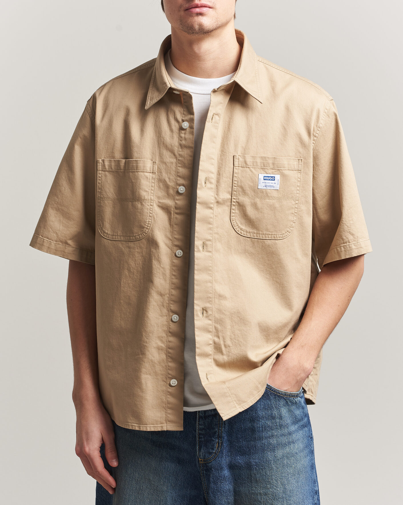 Herr | Skjortor | HUGO | Ebwin Workwear Short Sleeve Shirt Medium Beige