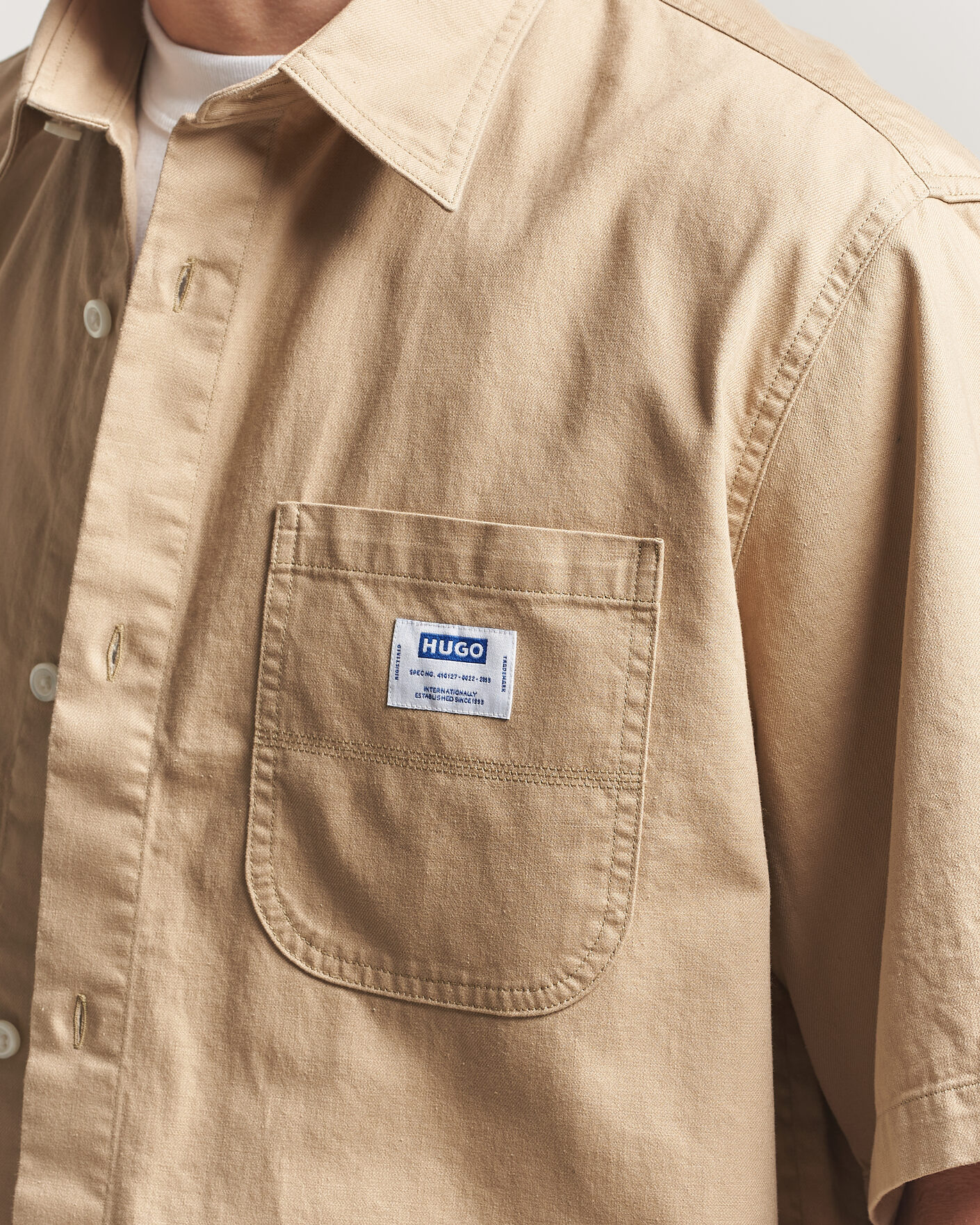 Herr | Skjortor | HUGO | Ebwin Workwear Short Sleeve Shirt Medium Beige
