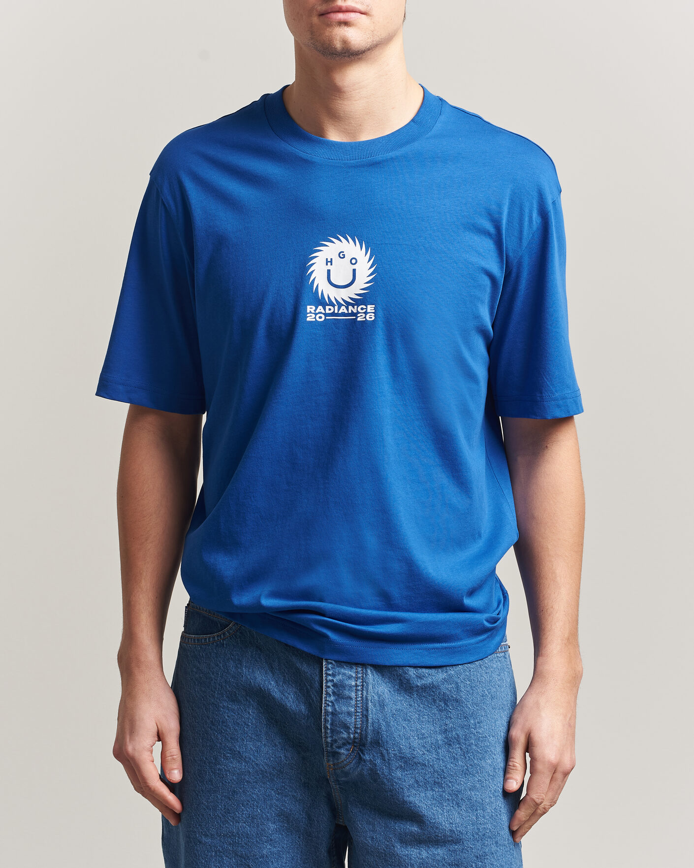 Herr | T-Shirts | HUGO | Nunarix Printed Crew Neck T-Shirt Open Blue