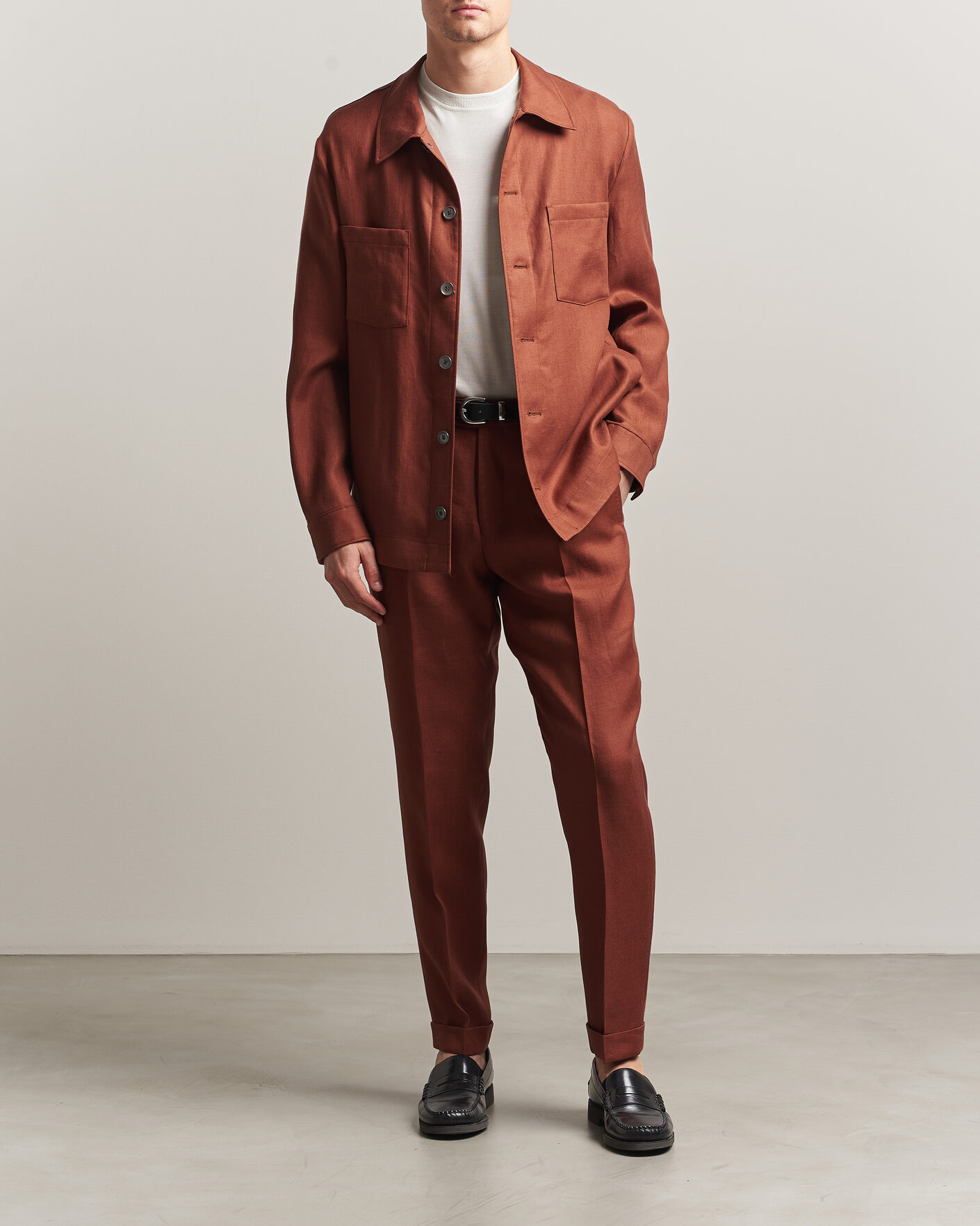 Herr | Skjortor | BOSS CAMEL | Corvin Linen Overshirt Medium Brown