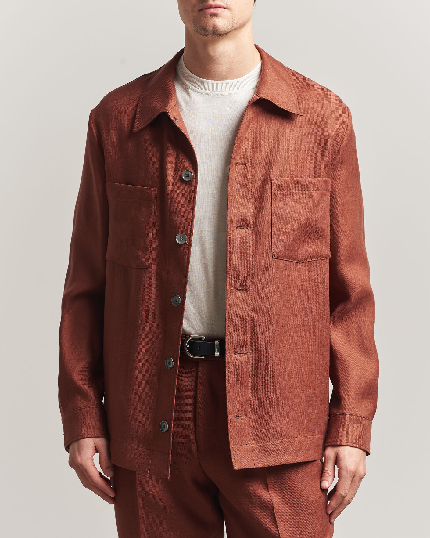 Herr | Skjortor | BOSS CAMEL | Corvin Linen Overshirt Medium Brown