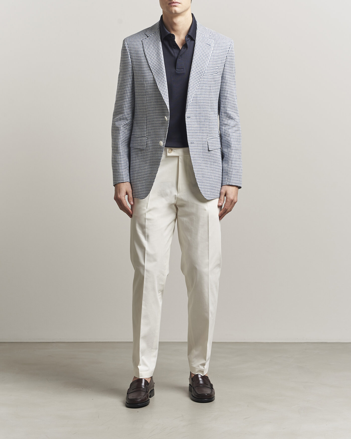 Herr | Byxor | BOSS CAMEL | Peet Cotton Pleated Trousers Open White