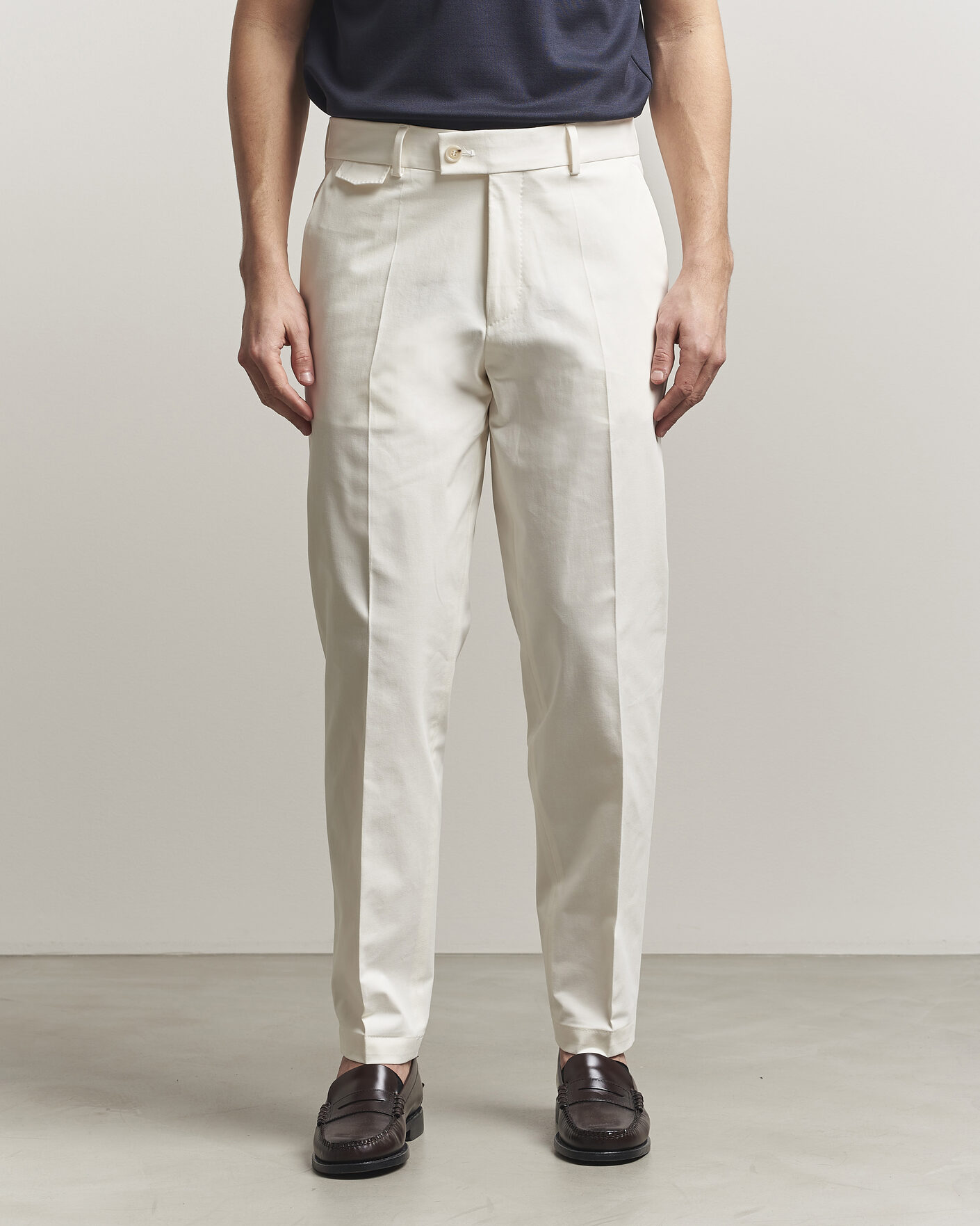 Herr | Byxor | BOSS CAMEL | Peet Cotton Pleated Trousers Open White