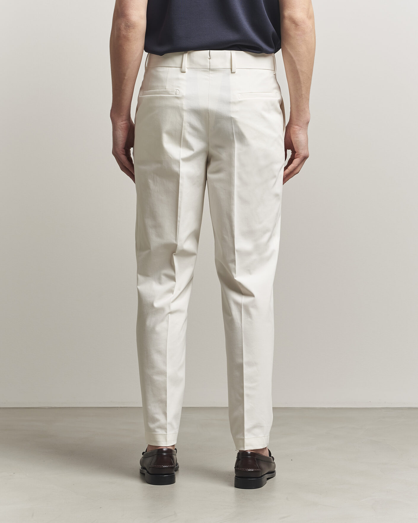 Herr | Byxor | BOSS CAMEL | Peet Cotton Pleated Trousers Open White