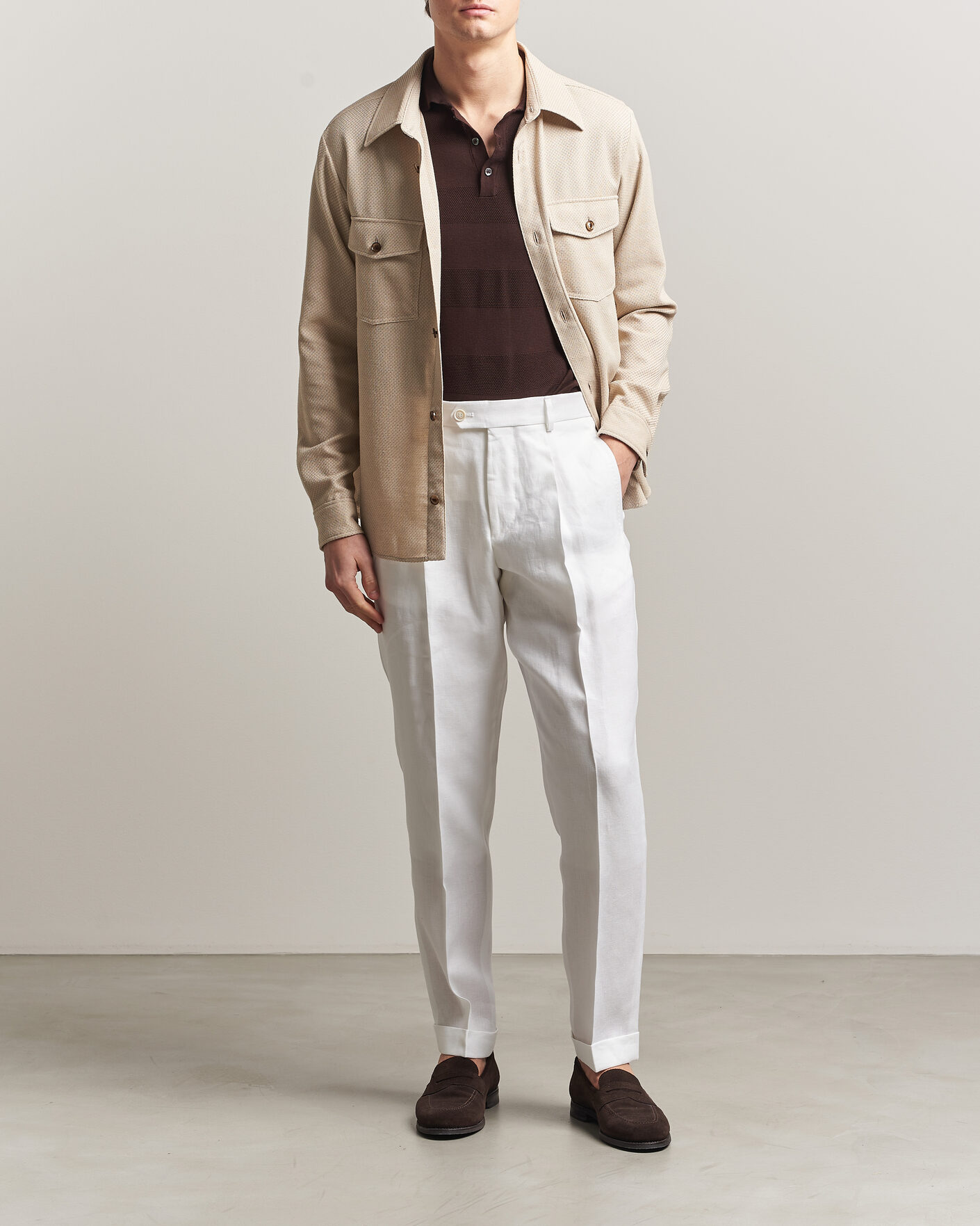 Herr | Byxor | BOSS CAMEL | Peet Linen Pleated Trousers White