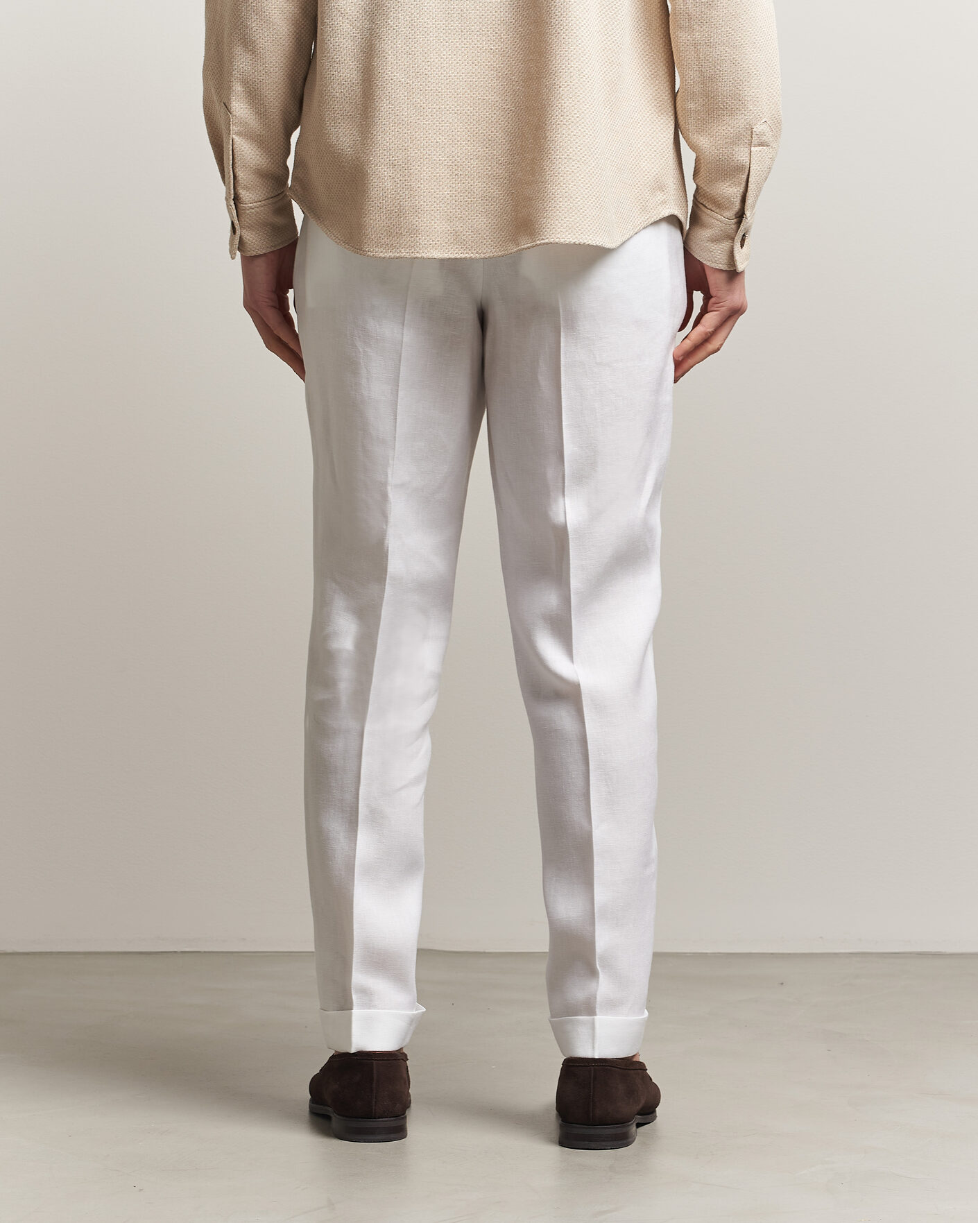 Herr | Byxor | BOSS CAMEL | Peet Linen Pleated Trousers White