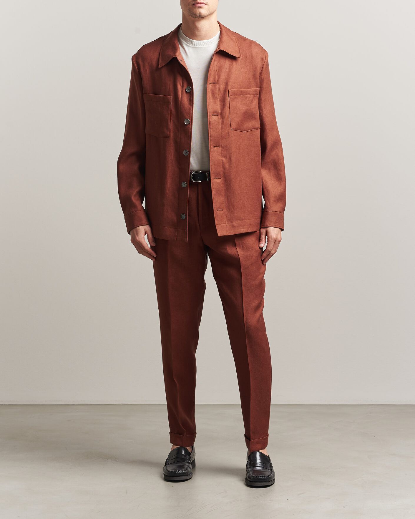 Herr | Byxor | BOSS CAMEL | Peet Linen Pleated Trousers Rust