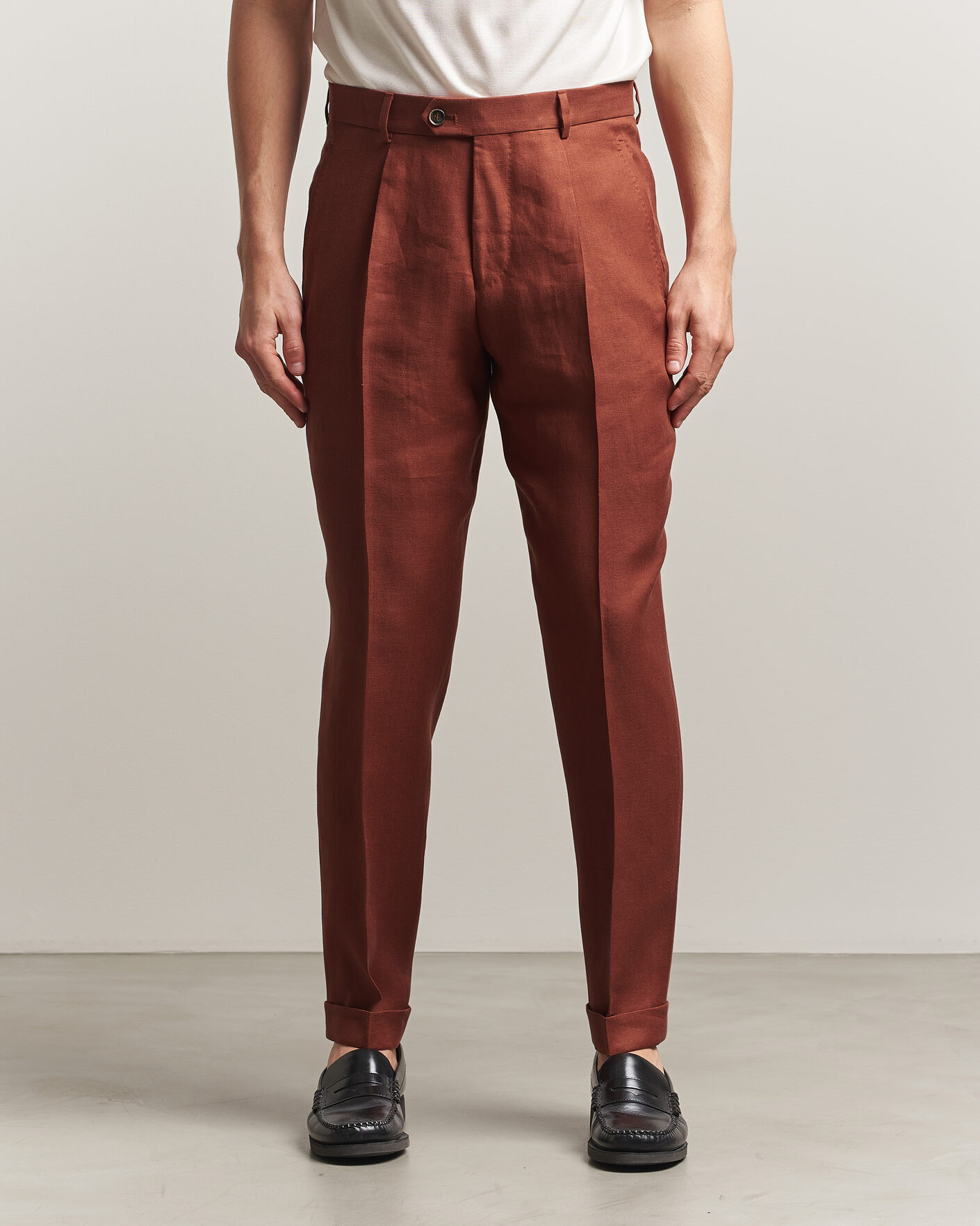 Herr | Byxor | BOSS CAMEL | Peet Linen Pleated Trousers Rust