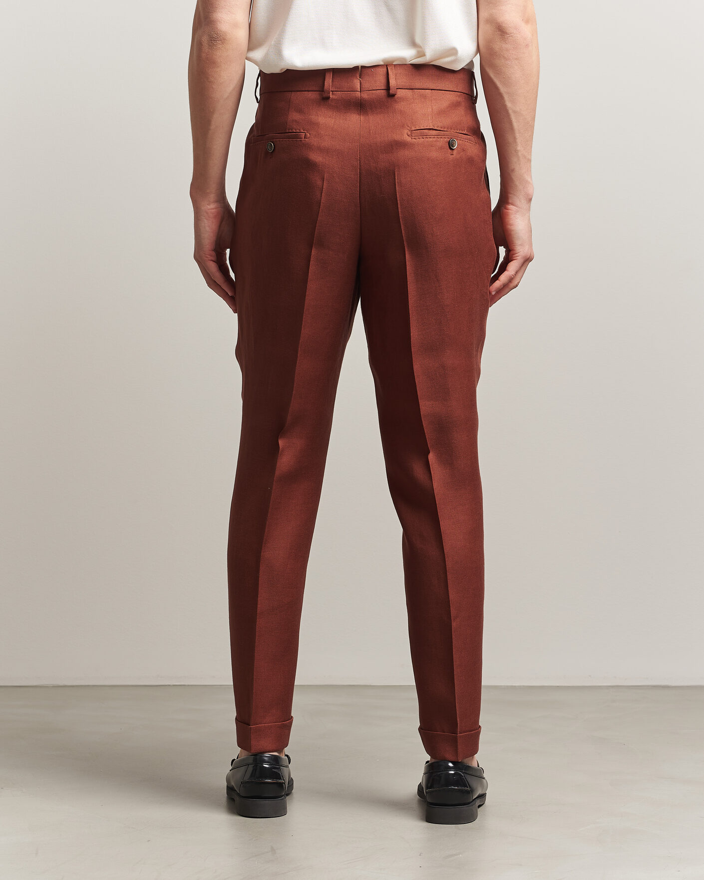 Herr | Byxor | BOSS CAMEL | Peet Linen Pleated Trousers Rust