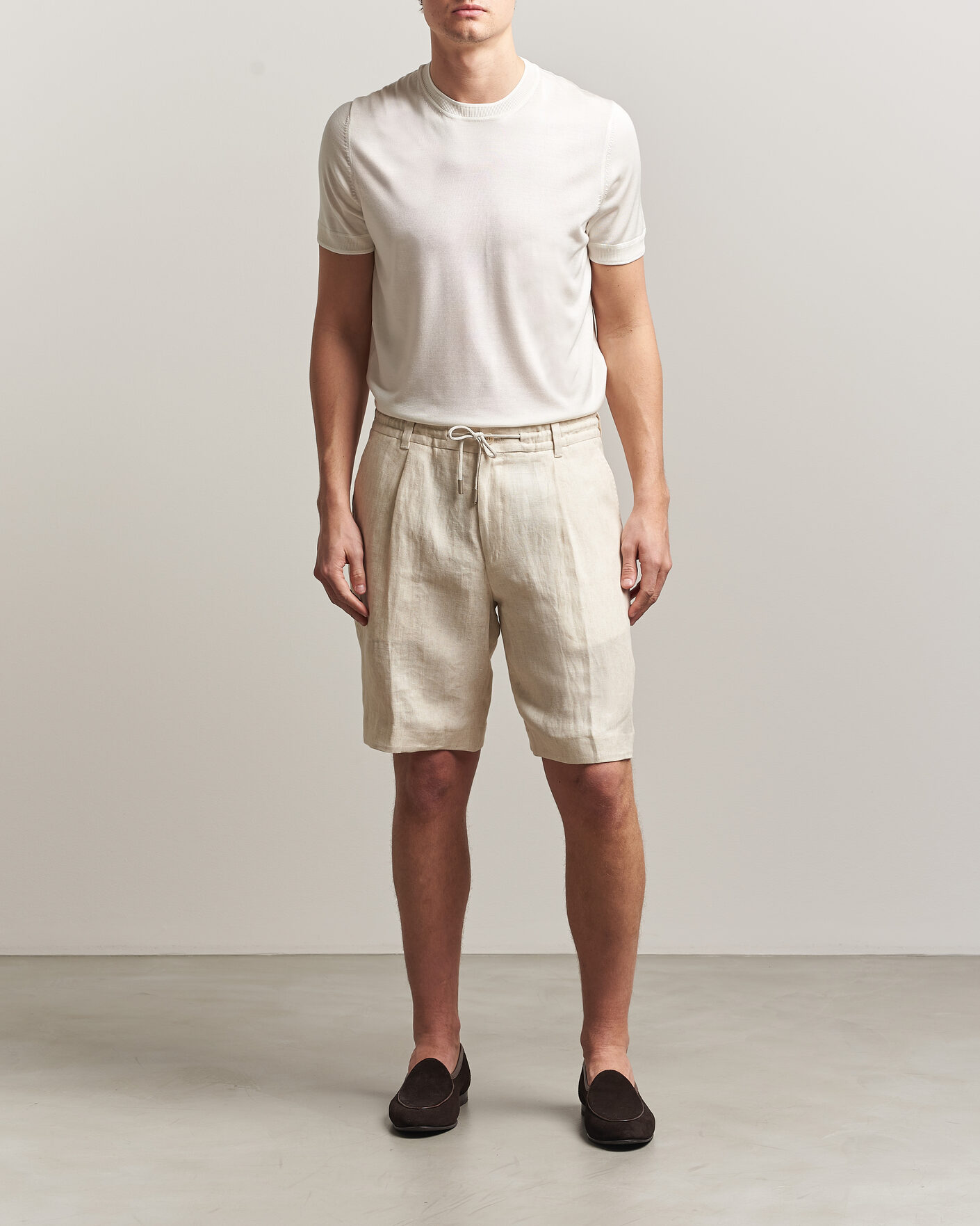 Herr | Shorts | BOSS CAMEL | Peet Linen Drawstring Shorts Open White
