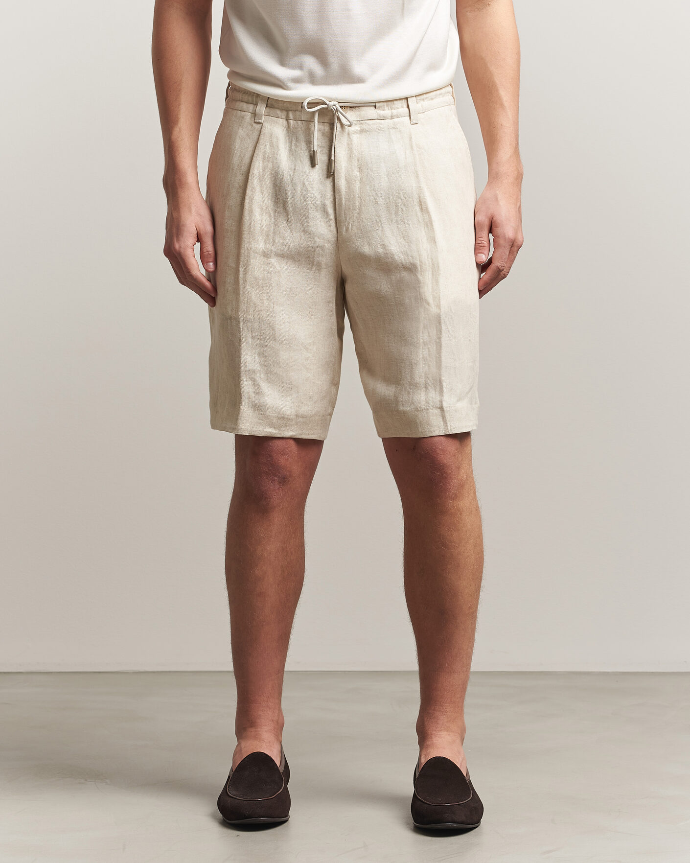 Herr | Shorts | BOSS CAMEL | Peet Linen Drawstring Shorts Open White