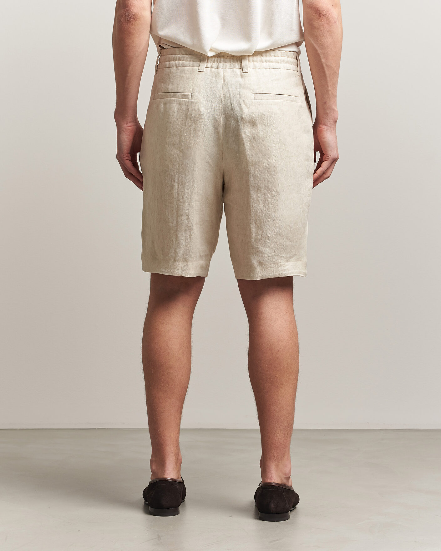 Herr | Shorts | BOSS CAMEL | Peet Linen Drawstring Shorts Open White