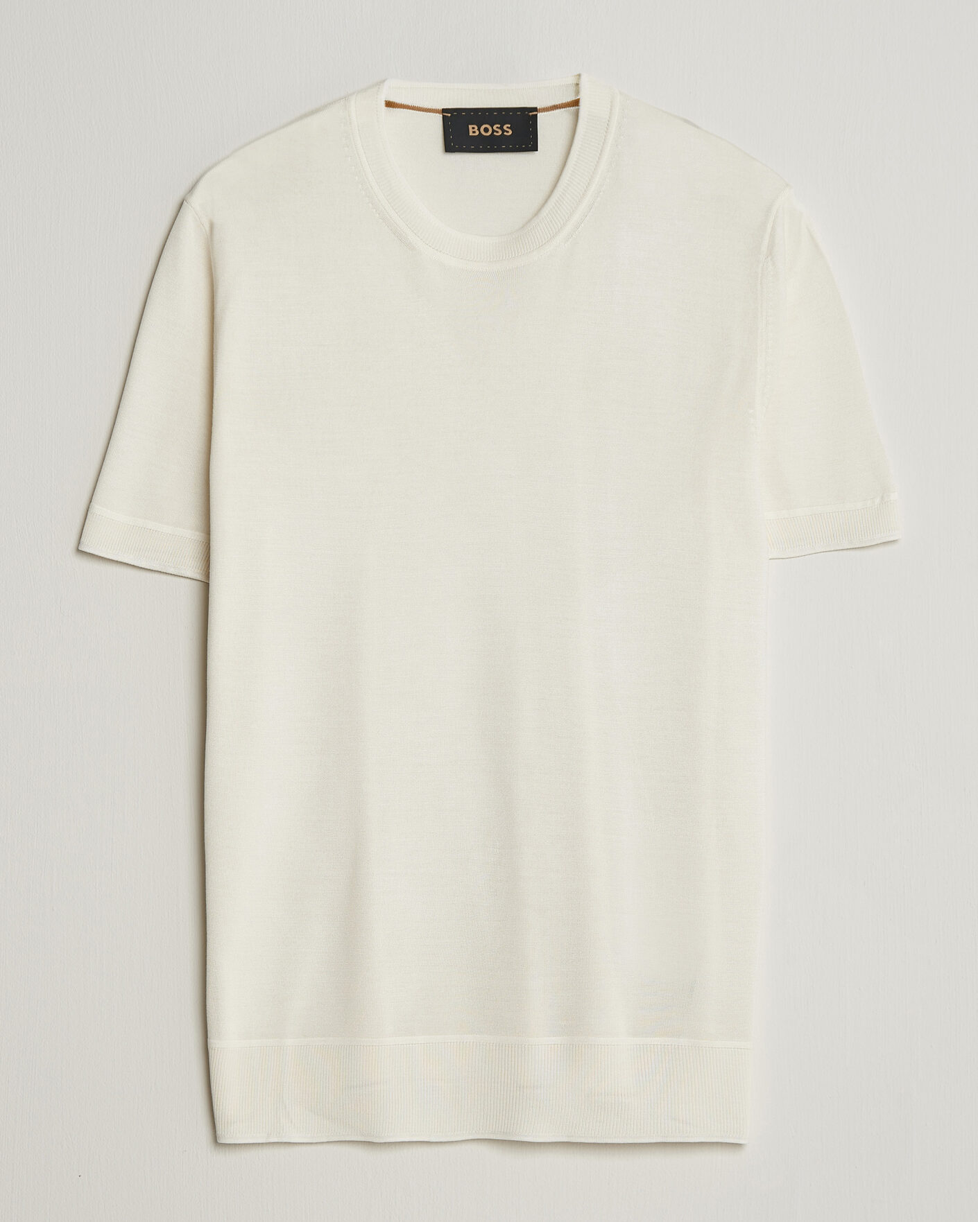 Herr | T-Shirts | BOSS CAMEL | Nottano Silk Knitted T-Shirt Open White