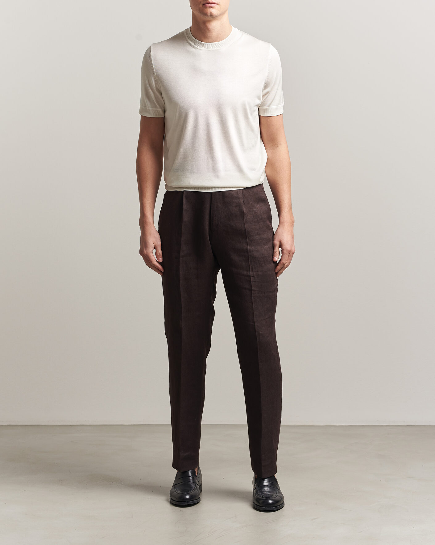 Herr | T-Shirts | BOSS CAMEL | Nottano Silk Knitted T-Shirt Open White