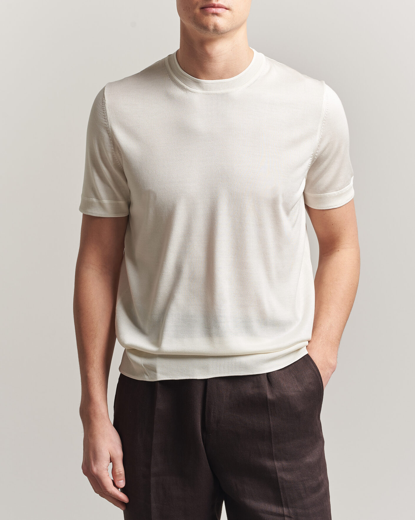 Herr | T-Shirts | BOSS CAMEL | Nottano Silk Knitted T-Shirt Open White