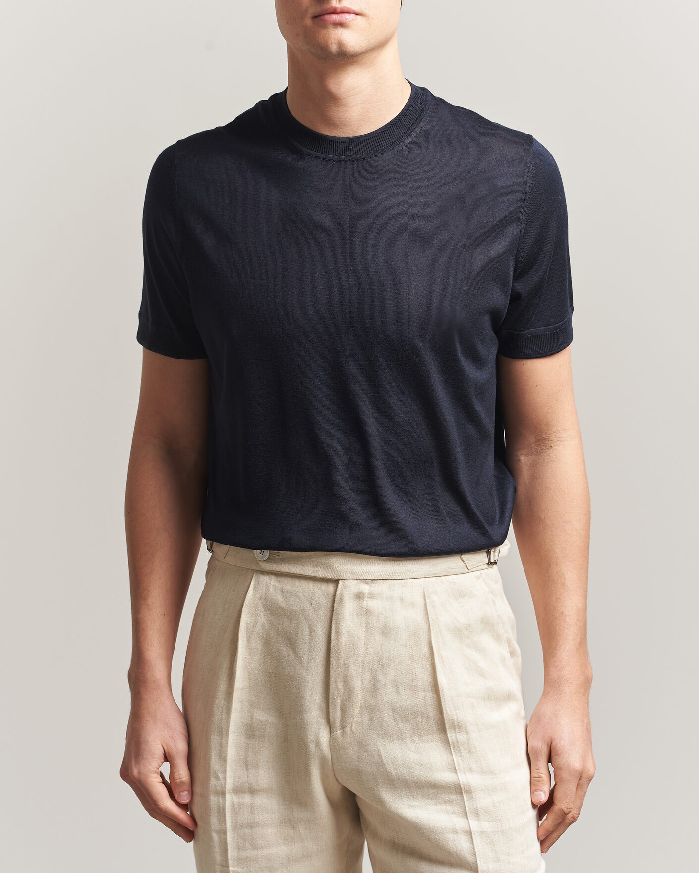 Herr | T-Shirts | BOSS CAMEL | Nottano Silk Knitted T-Shirt Dark Blue