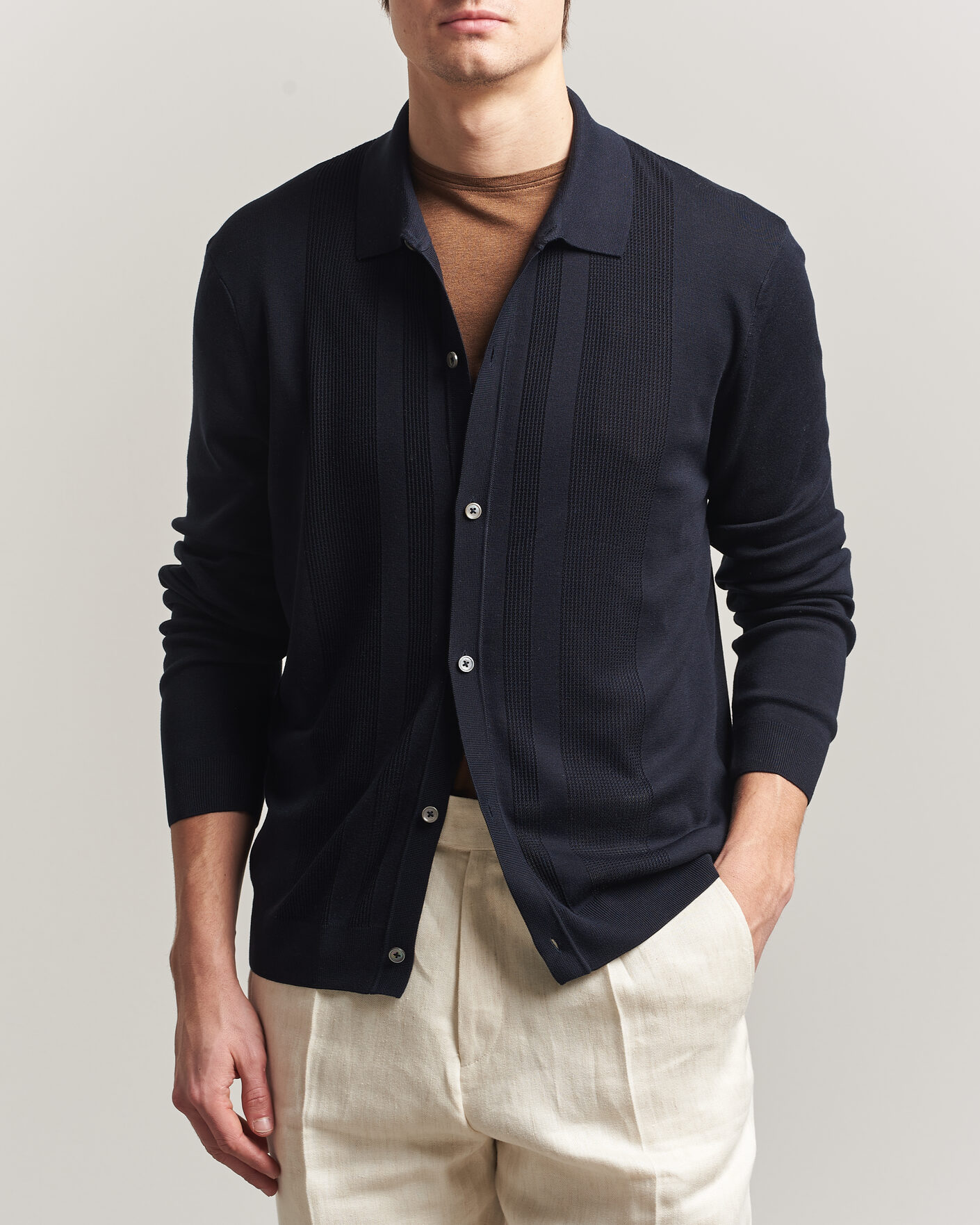 Herr | Tröjor | BOSS CAMEL | Nicolo Silk Knitted Cardigan Dark Blue