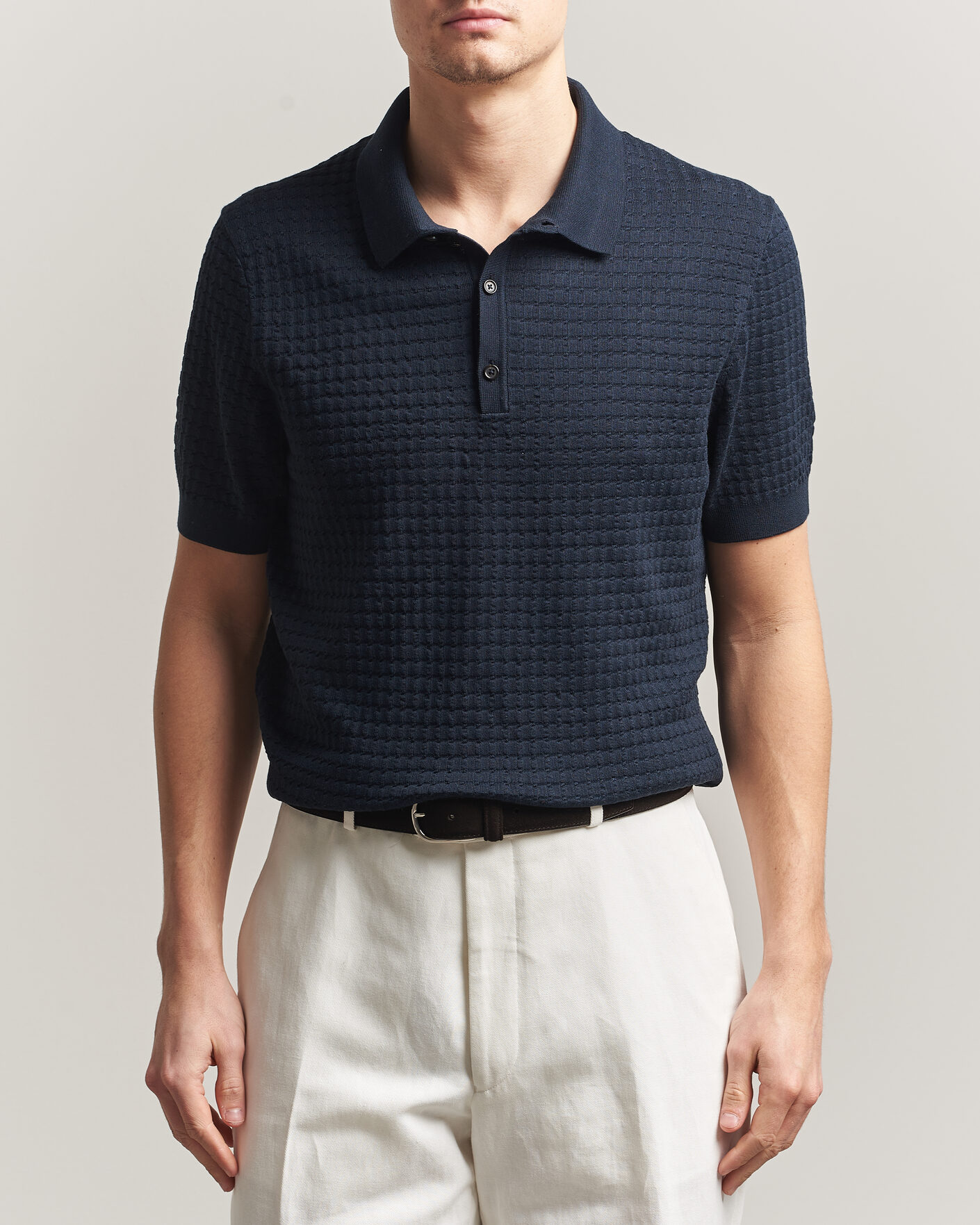 Herr | Pikéer | BOSS CAMEL | Nadalione Silk/Cotton Knitted Polo Dark Blue