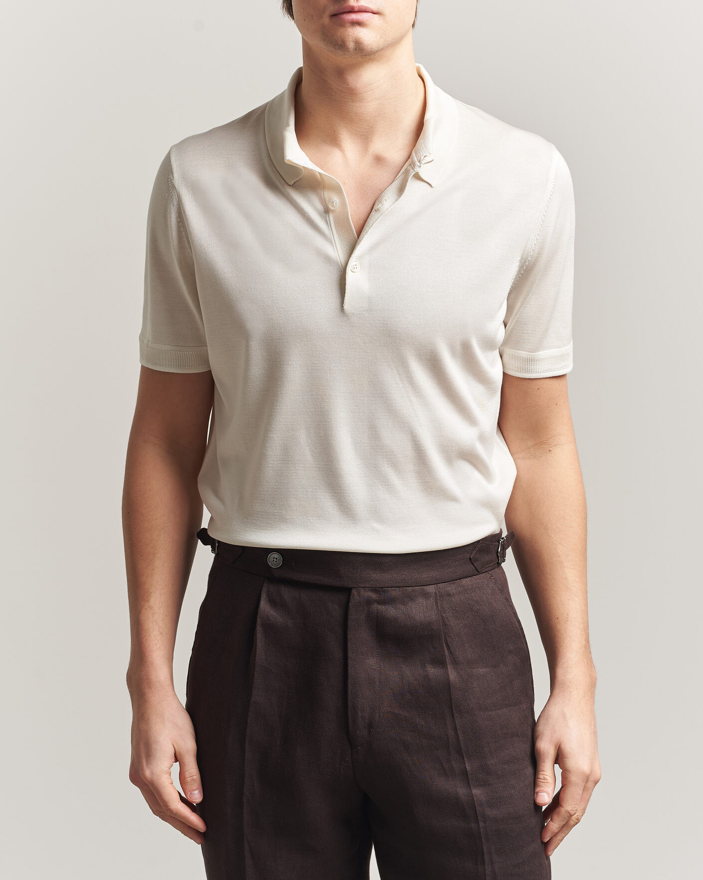 Herr | Pikéer | BOSS CAMEL | Novo Silk Knitted Polo Open White