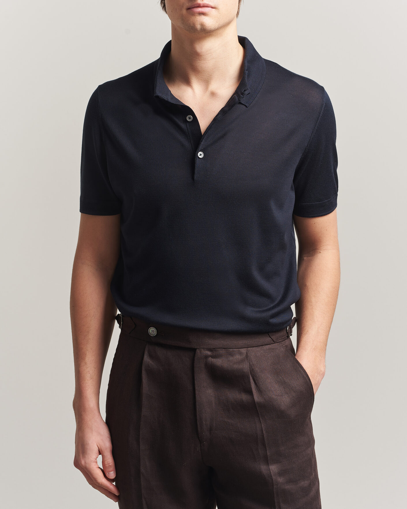 Herr | Pikéer | BOSS CAMEL | Novo Silk Knitted Polo Dark Blue