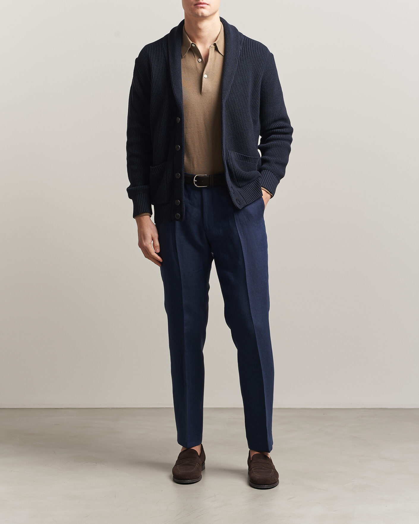 Herr | Byxor | Oscar Jacobson | Dandy Linen Trousers Navy