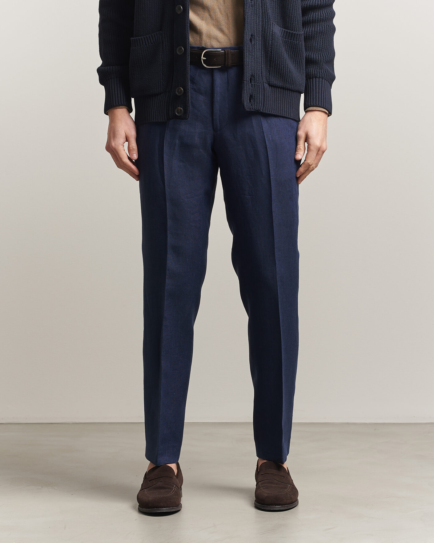 Herr | Byxor | Oscar Jacobson | Dandy Linen Trousers Navy