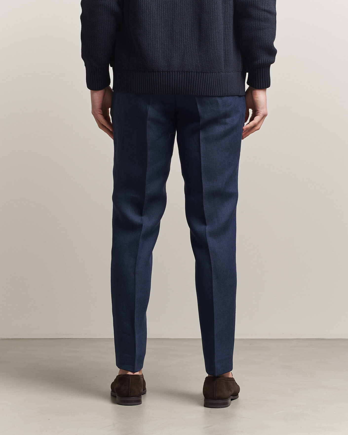 Herr | Byxor | Oscar Jacobson | Dandy Linen Trousers Navy