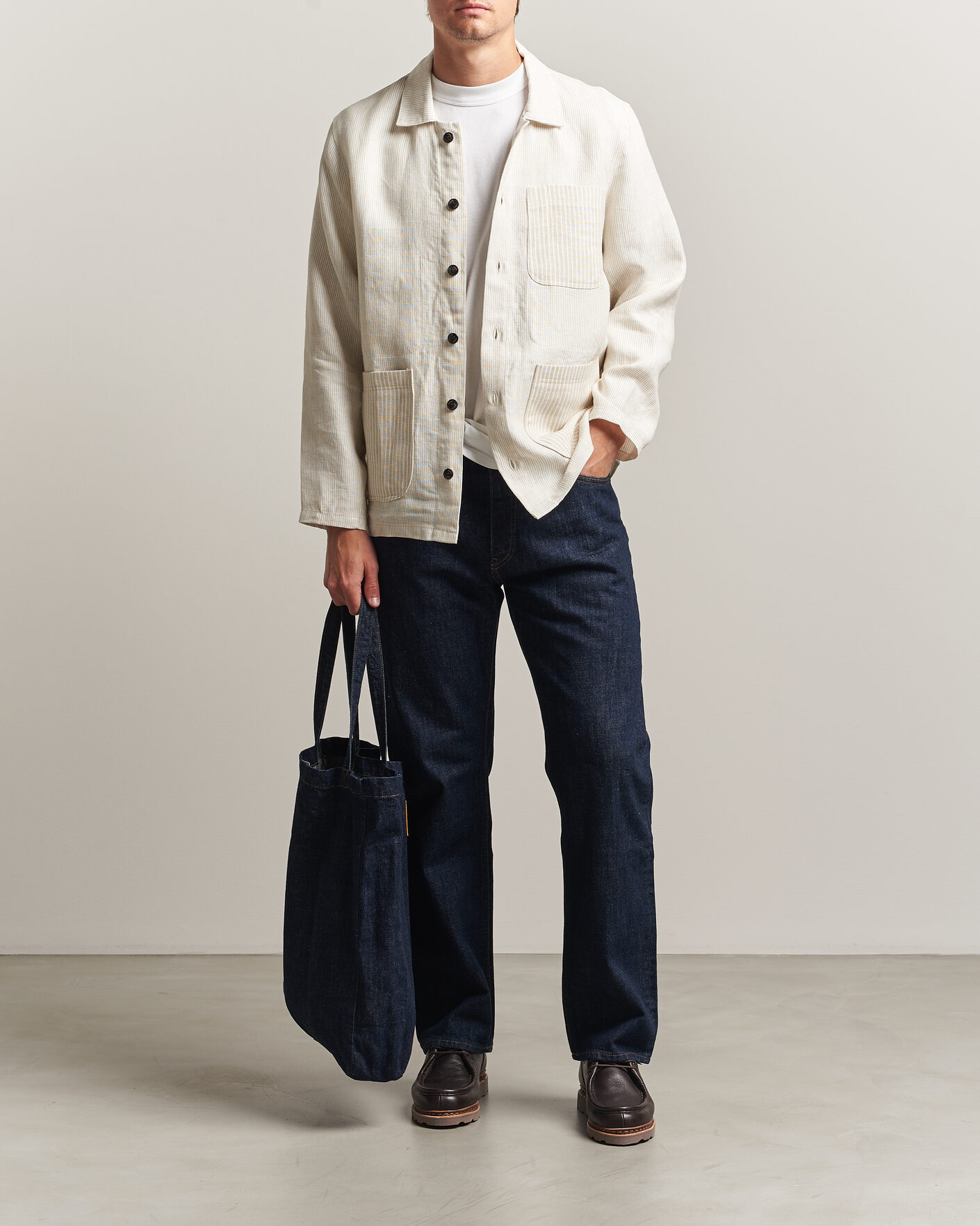 Herr | Skjortor | Peregrine | Windsor Linen Shacket Beige Stripe