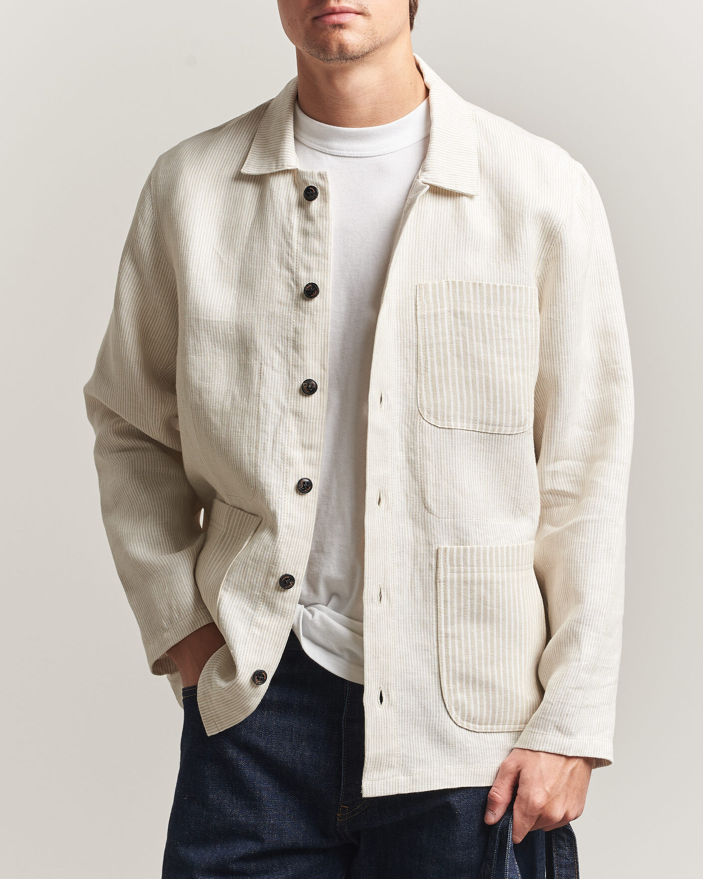 Herr | Skjortor | Peregrine | Windsor Linen Shacket Beige Stripe