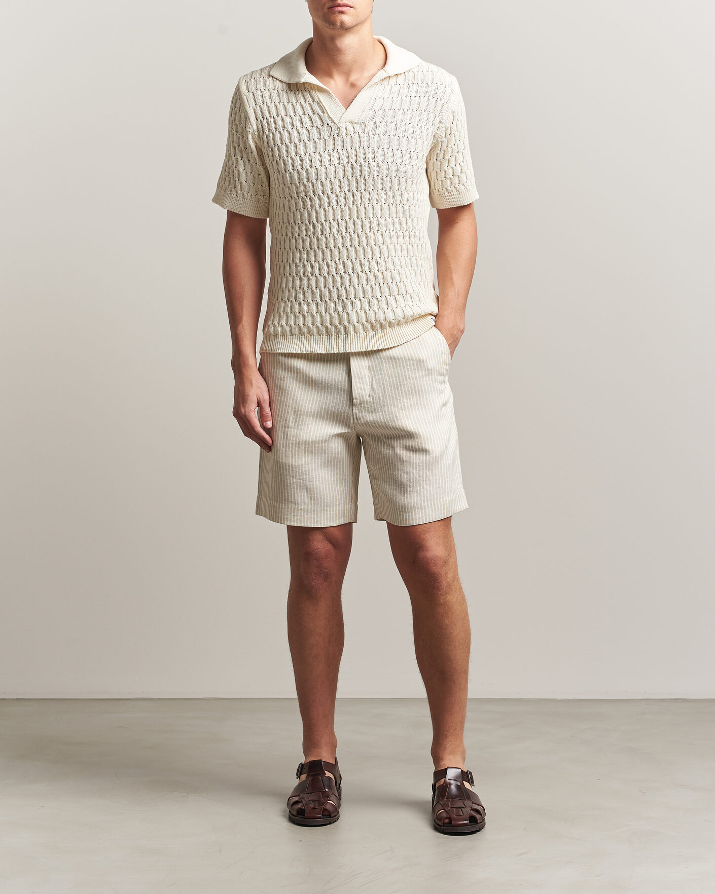 Herr | Skjortor | Peregrine | Windsor Linen Shorts Beige Stripe