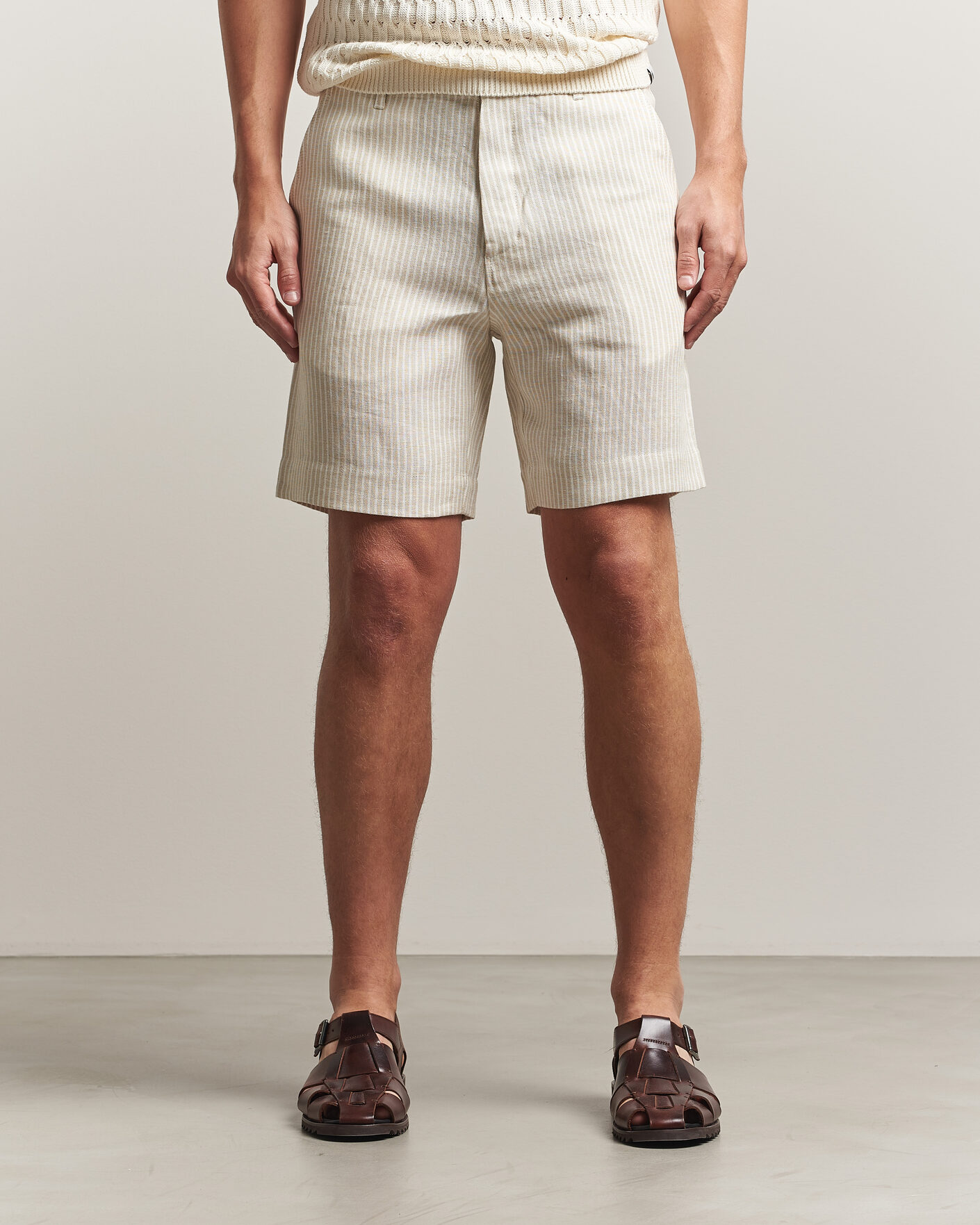 Herr | Skjortor | Peregrine | Windsor Linen Shorts Beige Stripe
