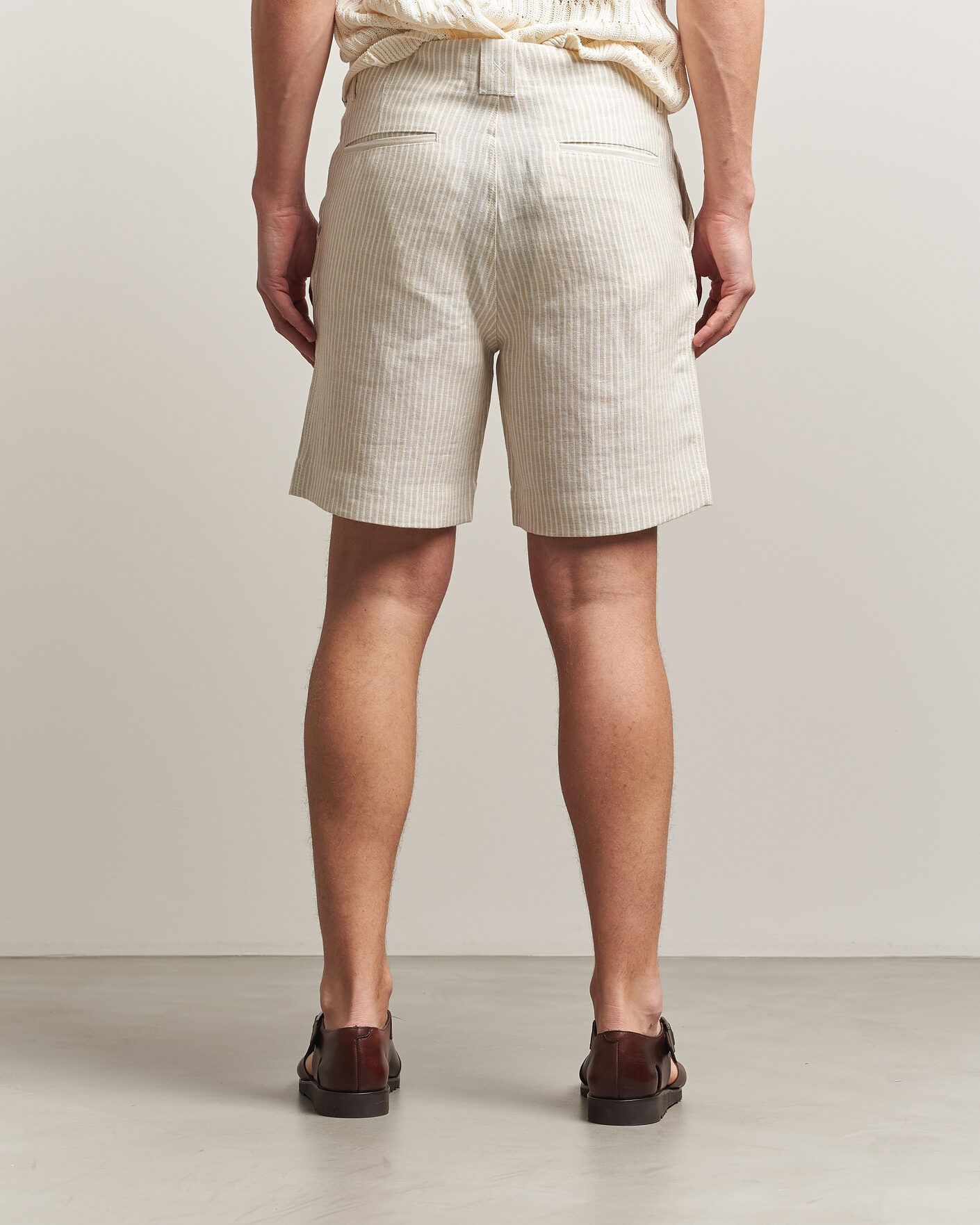 Herr | Skjortor | Peregrine | Windsor Linen Shorts Beige Stripe