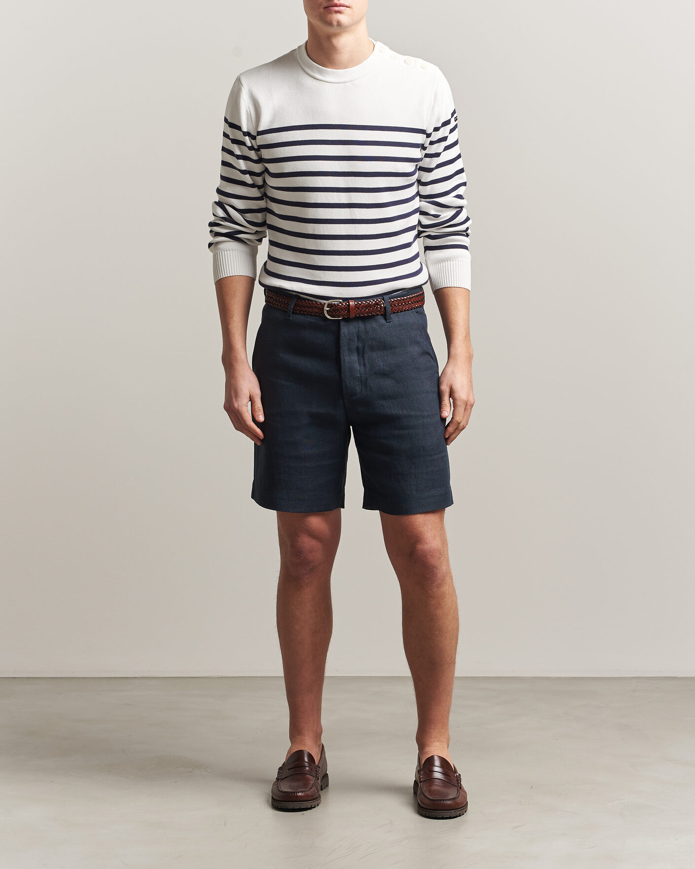 Herr | Shorts | Peregrine | Windsor Linen Shorts Navy Stripe