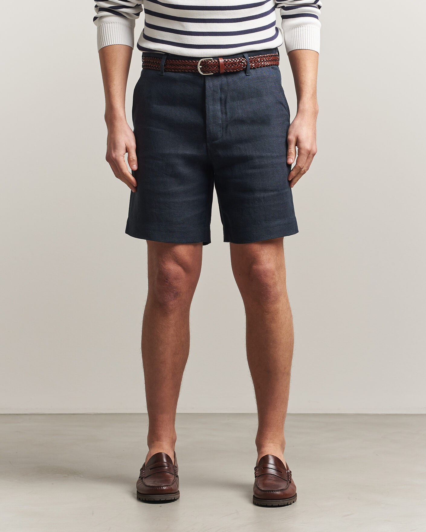 Herr | Shorts | Peregrine | Windsor Linen Shorts Navy Stripe