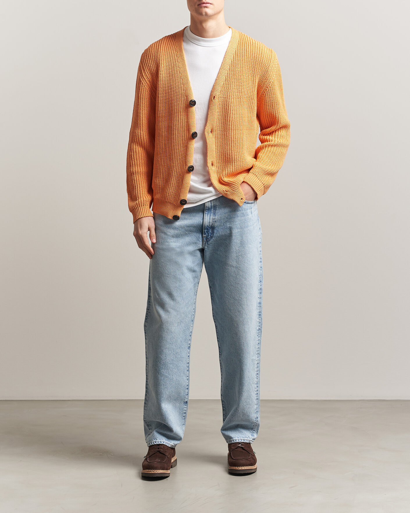 Herr | Tröjor | Peregrine | River Cotton Cardigan Apricot