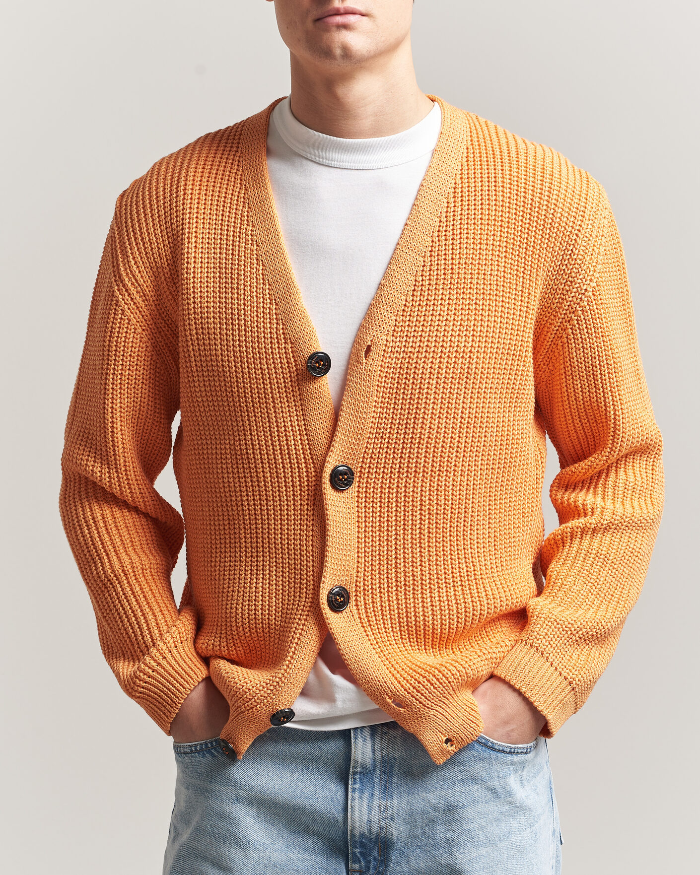 Herr | Tröjor | Peregrine | River Cotton Cardigan Apricot