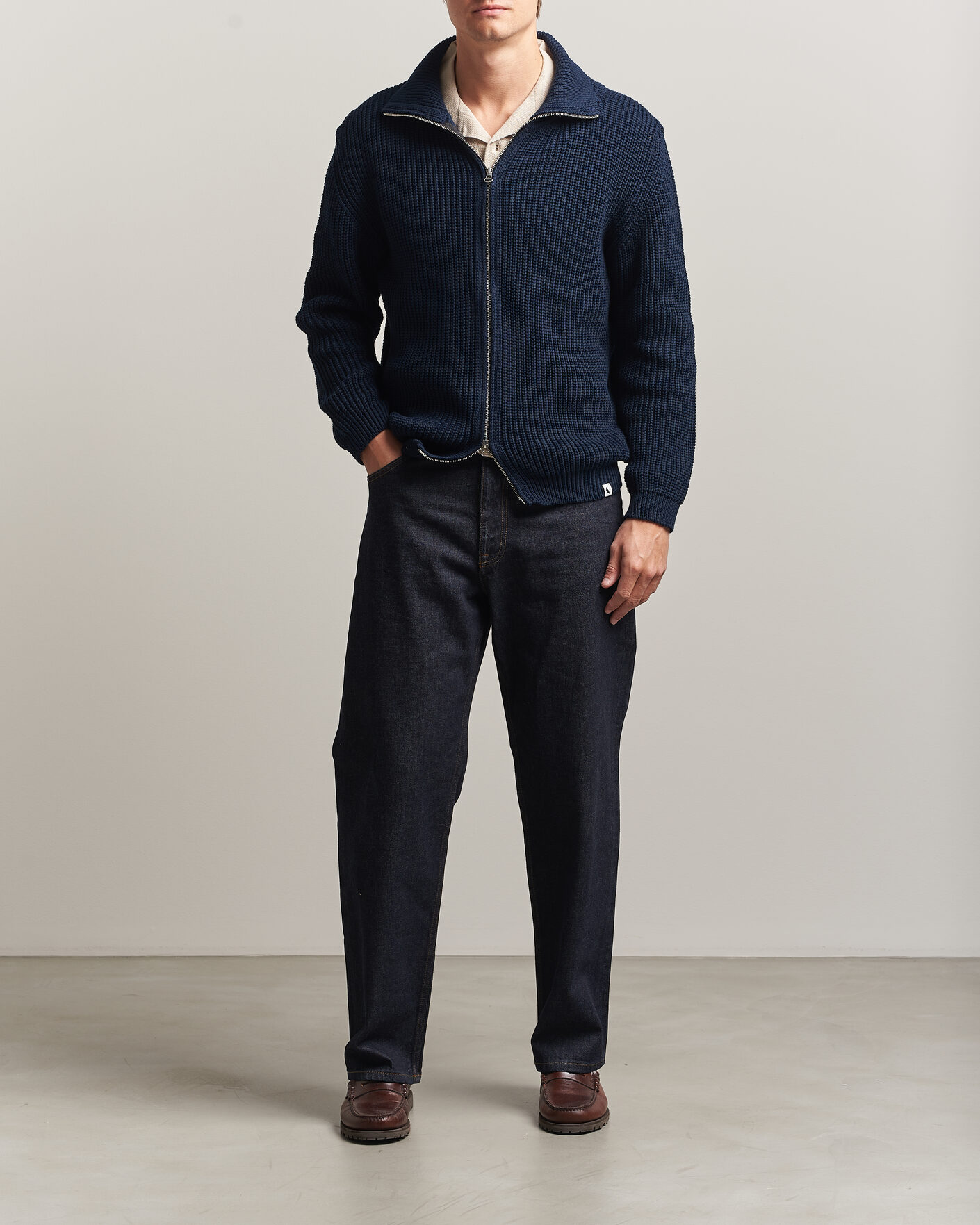 Herr | Tröjor | Peregrine | River Cotton Zip Cardigan Navy