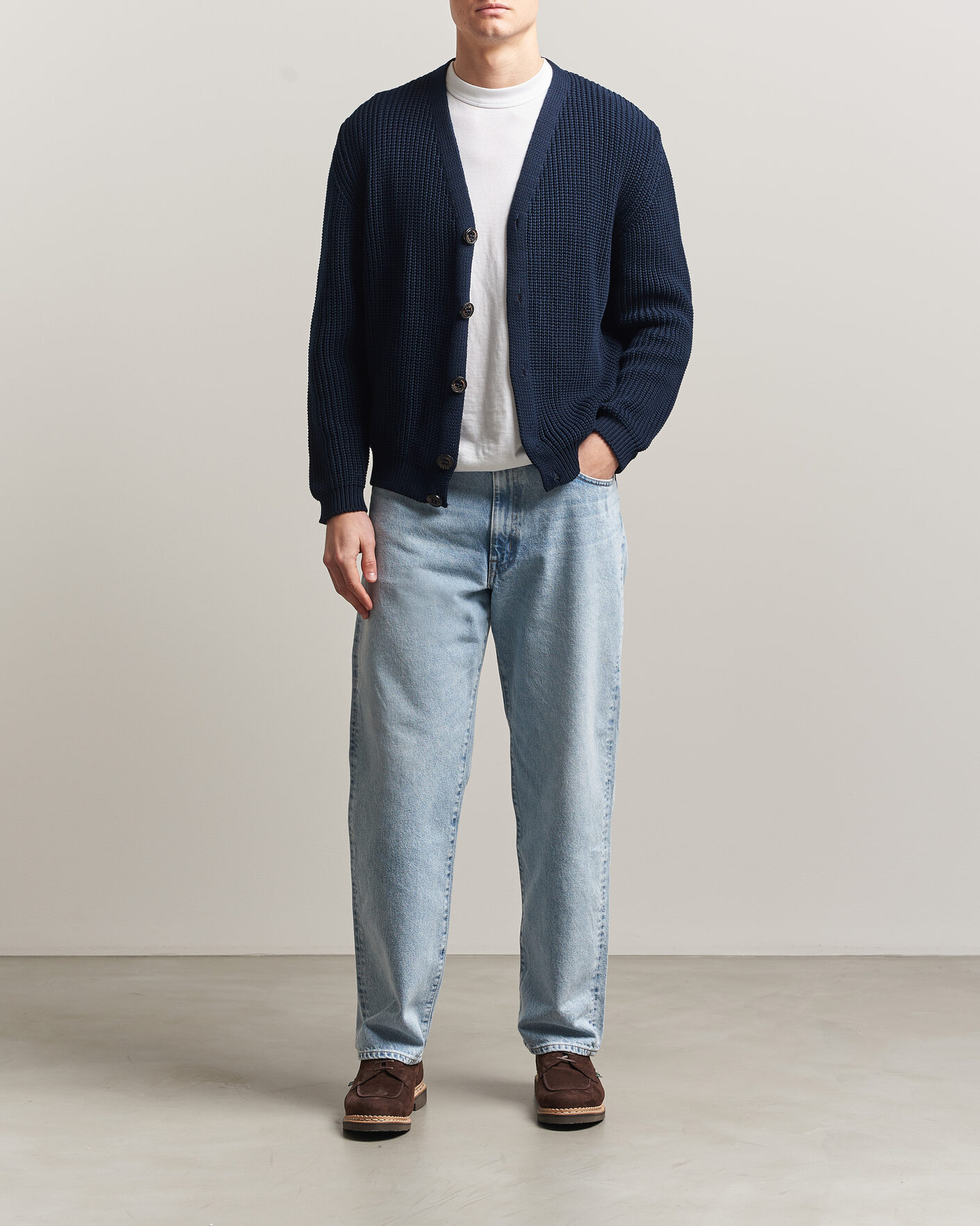 Herr | Tröjor | Peregrine | River Cotton Cardigan Navy