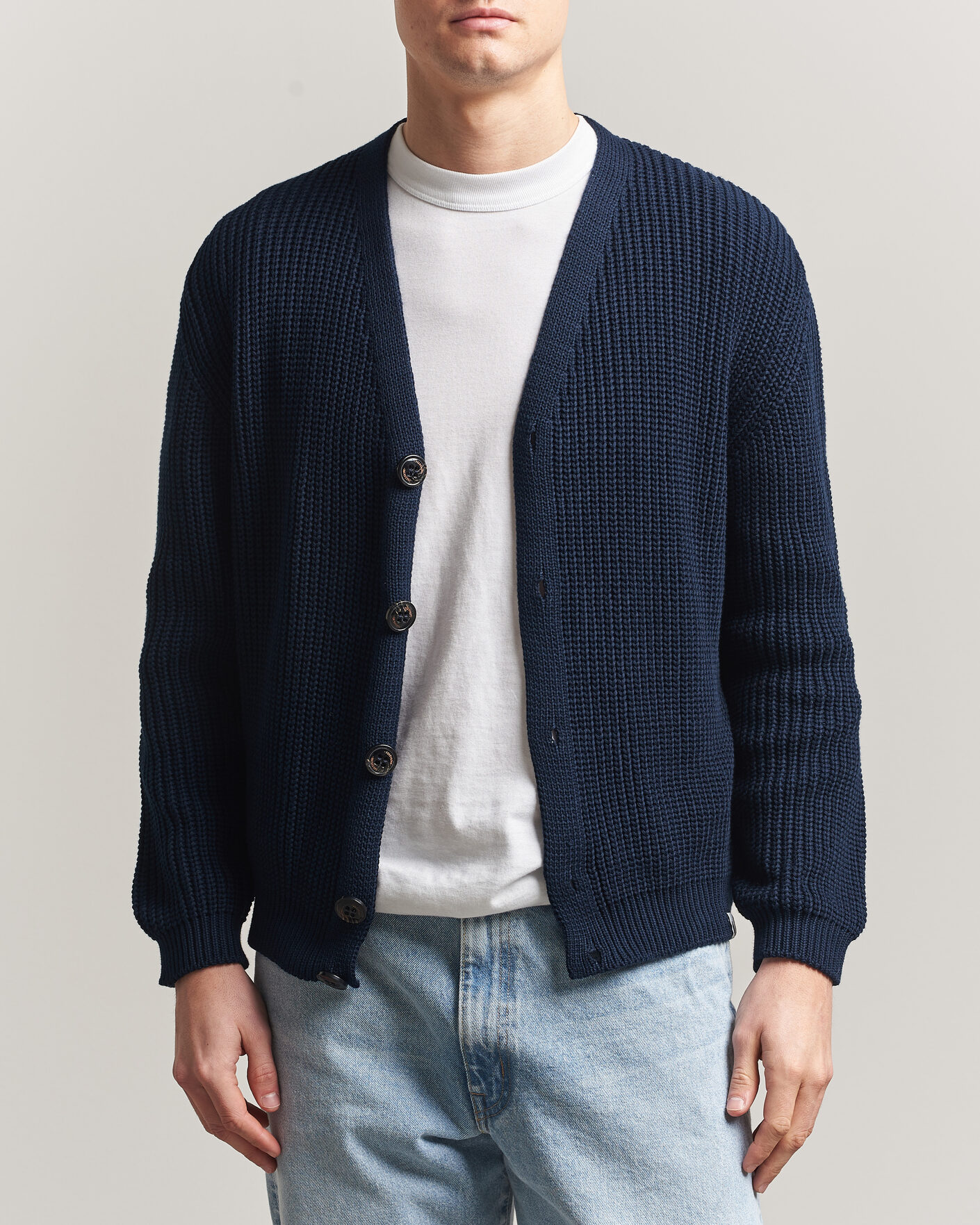 Herr | Tröjor | Peregrine | River Cotton Cardigan Navy