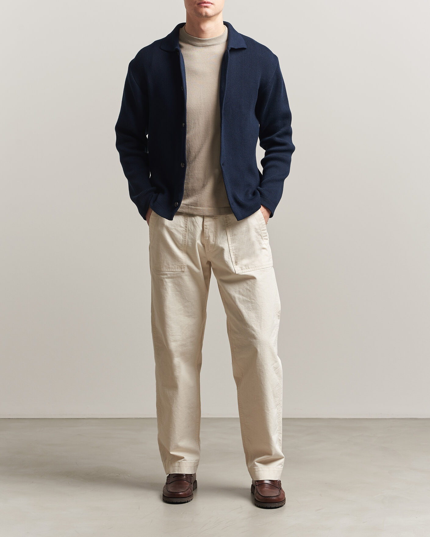 Herr | Tröjor | Peregrine | River Knitted Cotton Schacket Navy