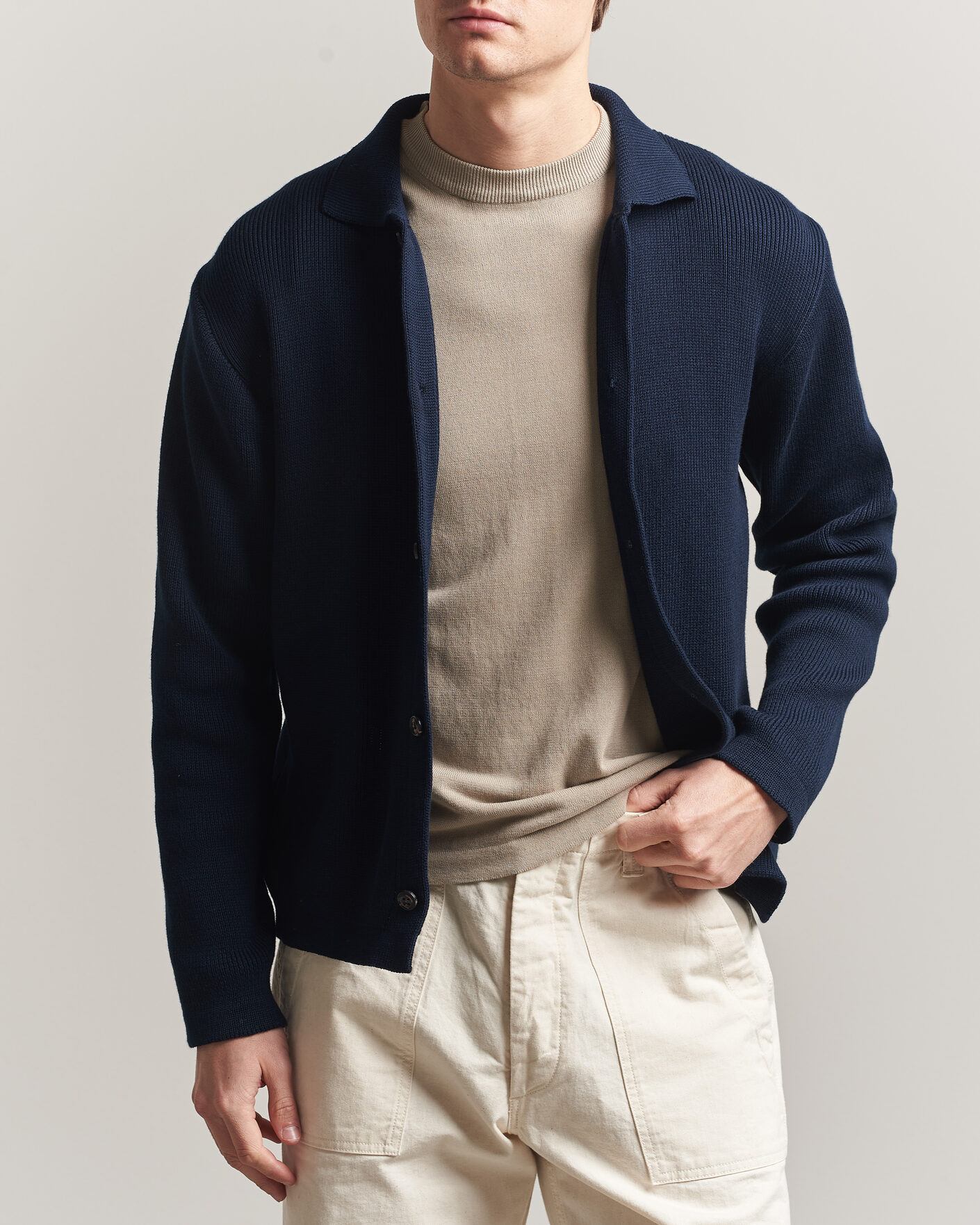 Herr | Tröjor | Peregrine | River Knitted Cotton Schacket Navy