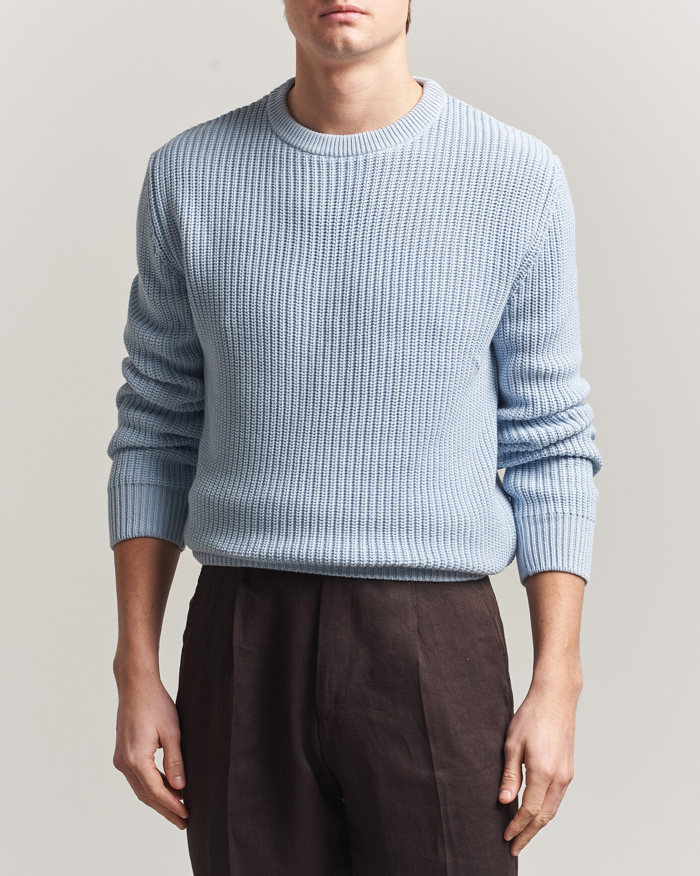 Herr | Tröjor | Morgano | Supersoft Egyptian Cotton Fisher Man Crew Light Blue