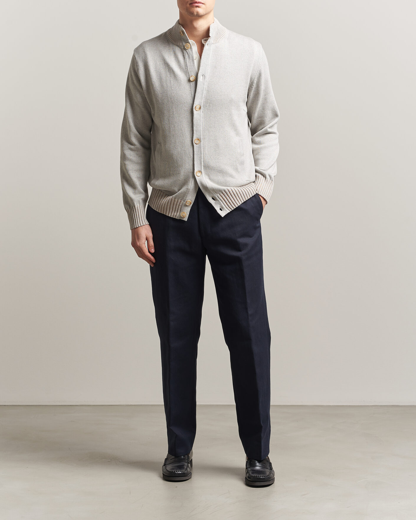 Herr | Tröjor | Morgano | Cotton/Cashmere Knitted Cardigan Light Grey